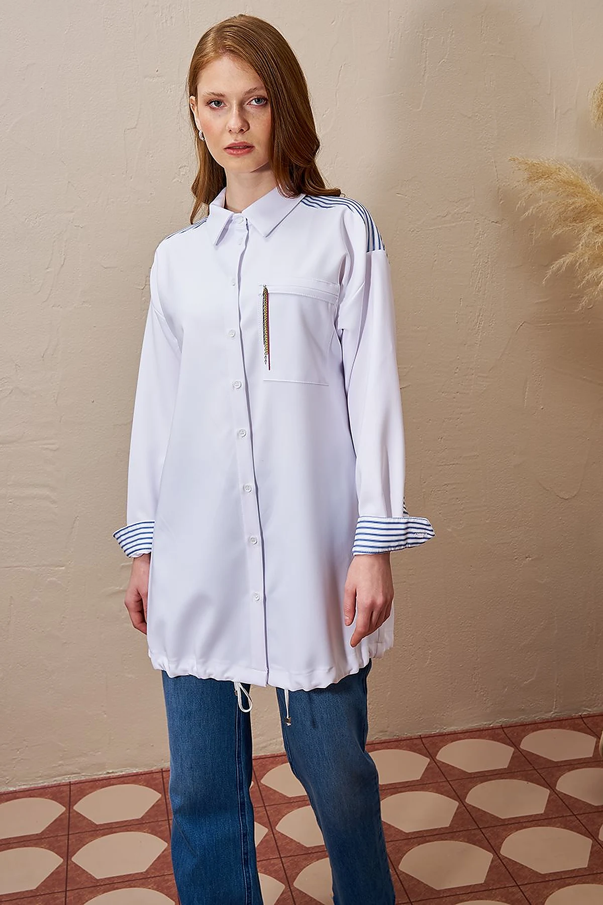 Chain Detailed Garnished Tunic Optic White