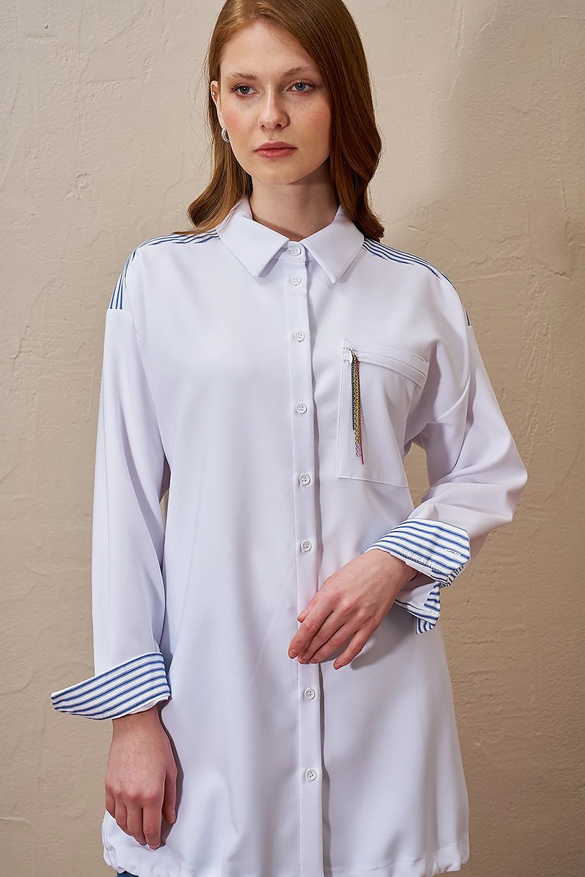Chain Detailed Garnished Tunic Optic White