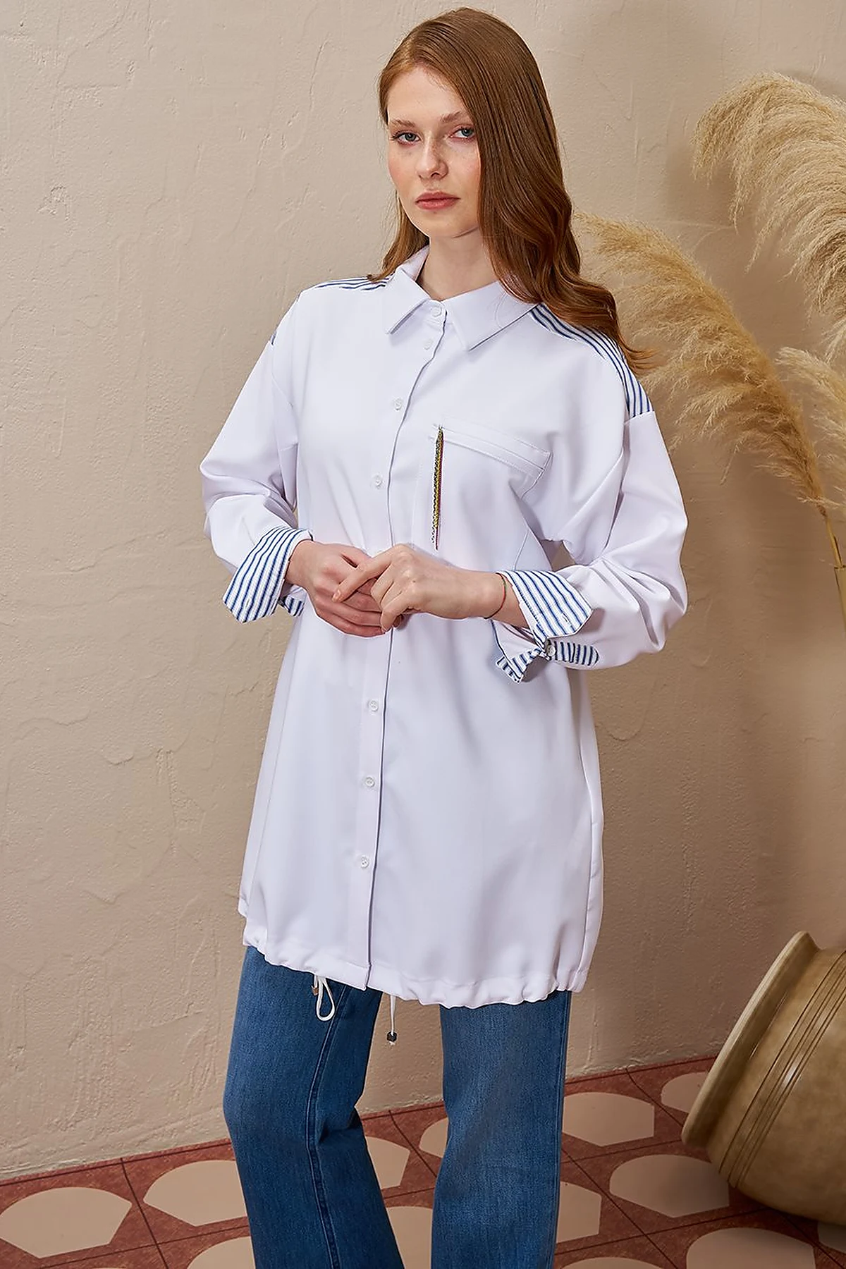 Chain Detailed Garnished Tunic Optic White