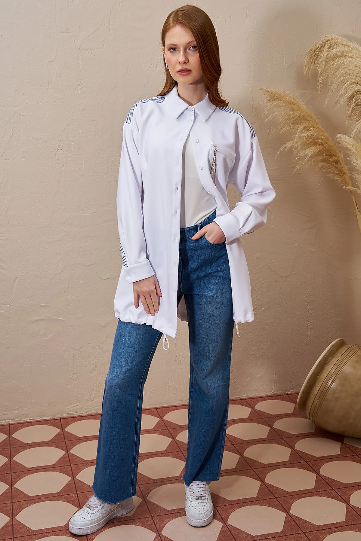 Chain Detailed Garnished Tunic Optic White