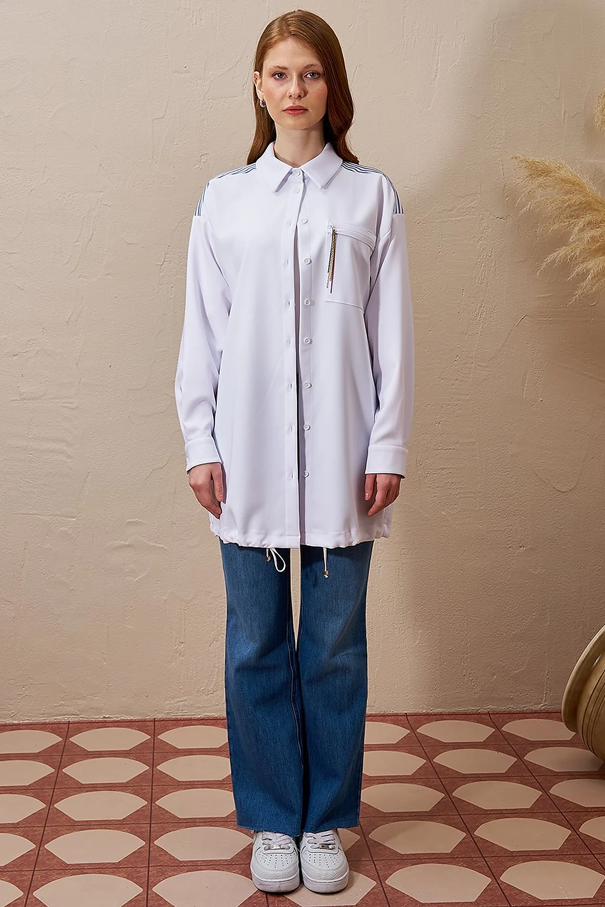 Chain Detailed Garnished Tunic Optic White