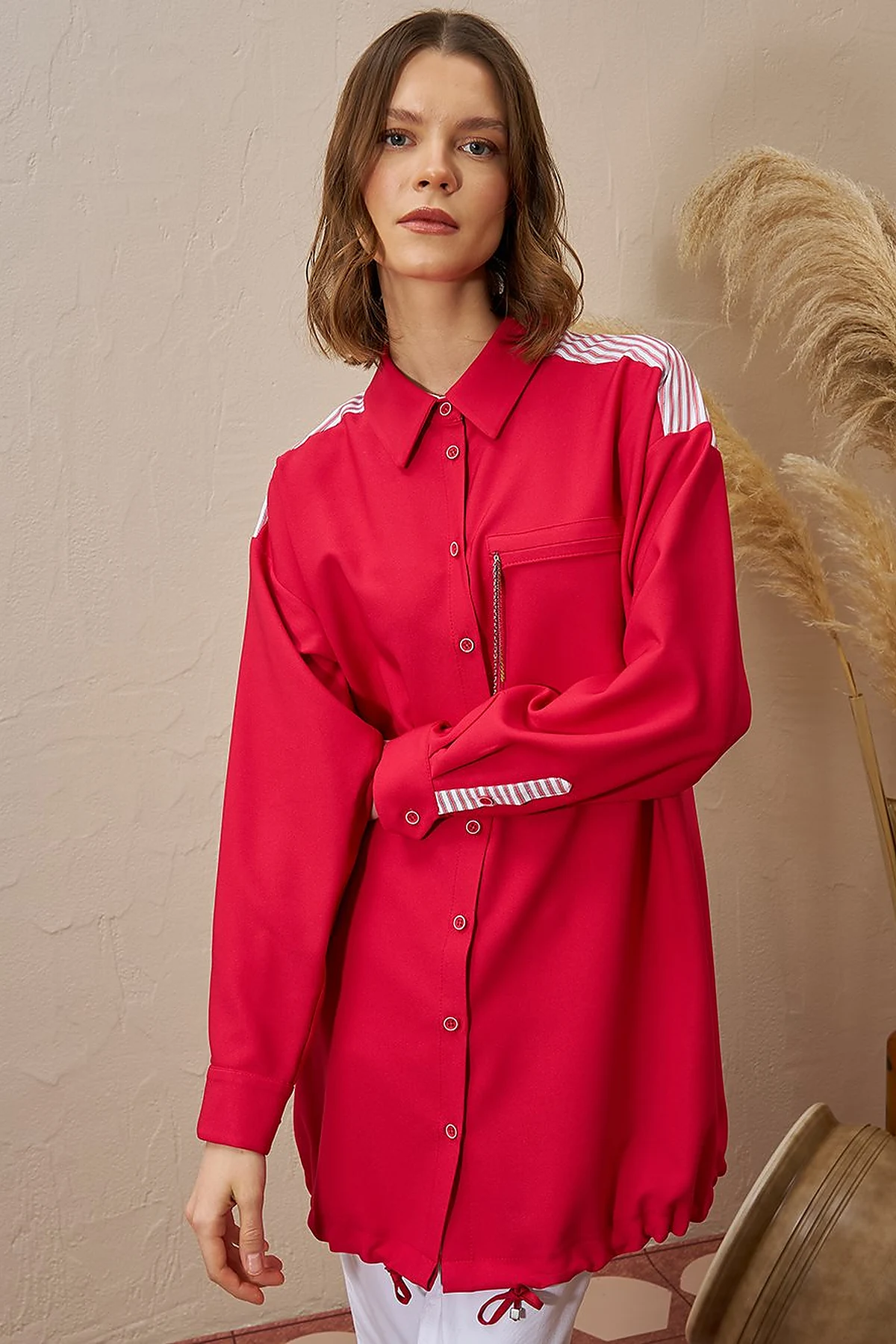 Chain Detailed Garnished Tunic Cherry