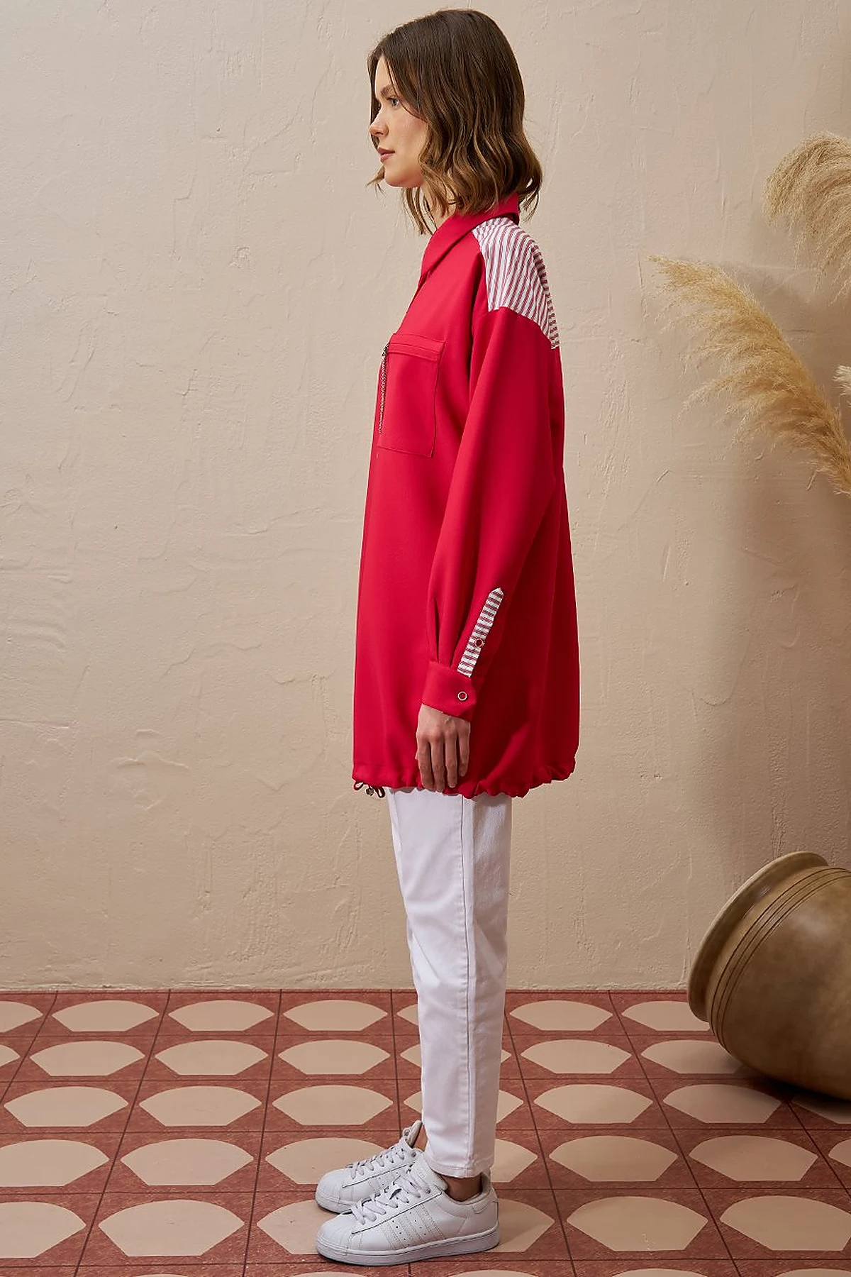 Chain Detailed Garnished Tunic Cherry