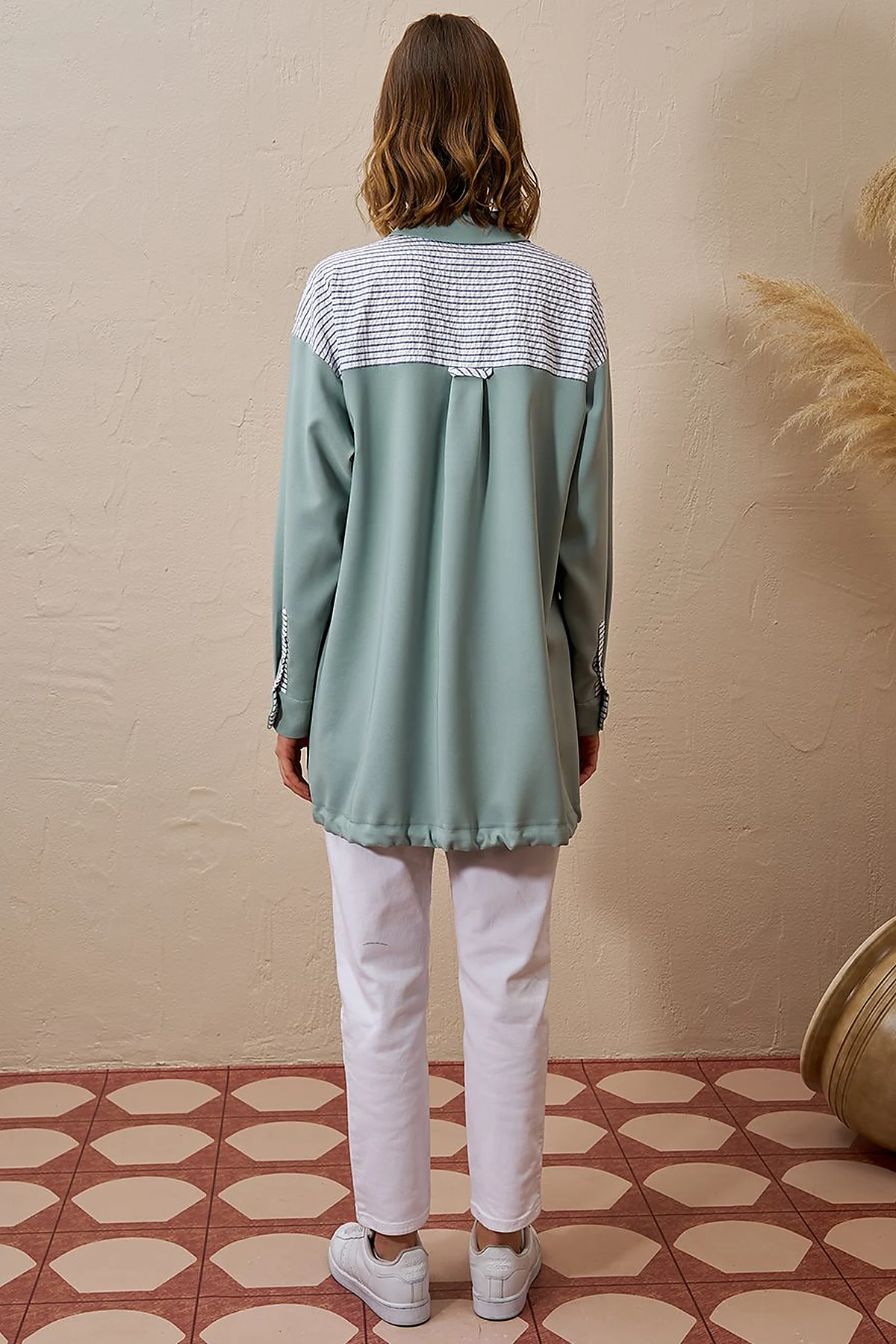 Chain Detailed Garnished Tunic Ice Green