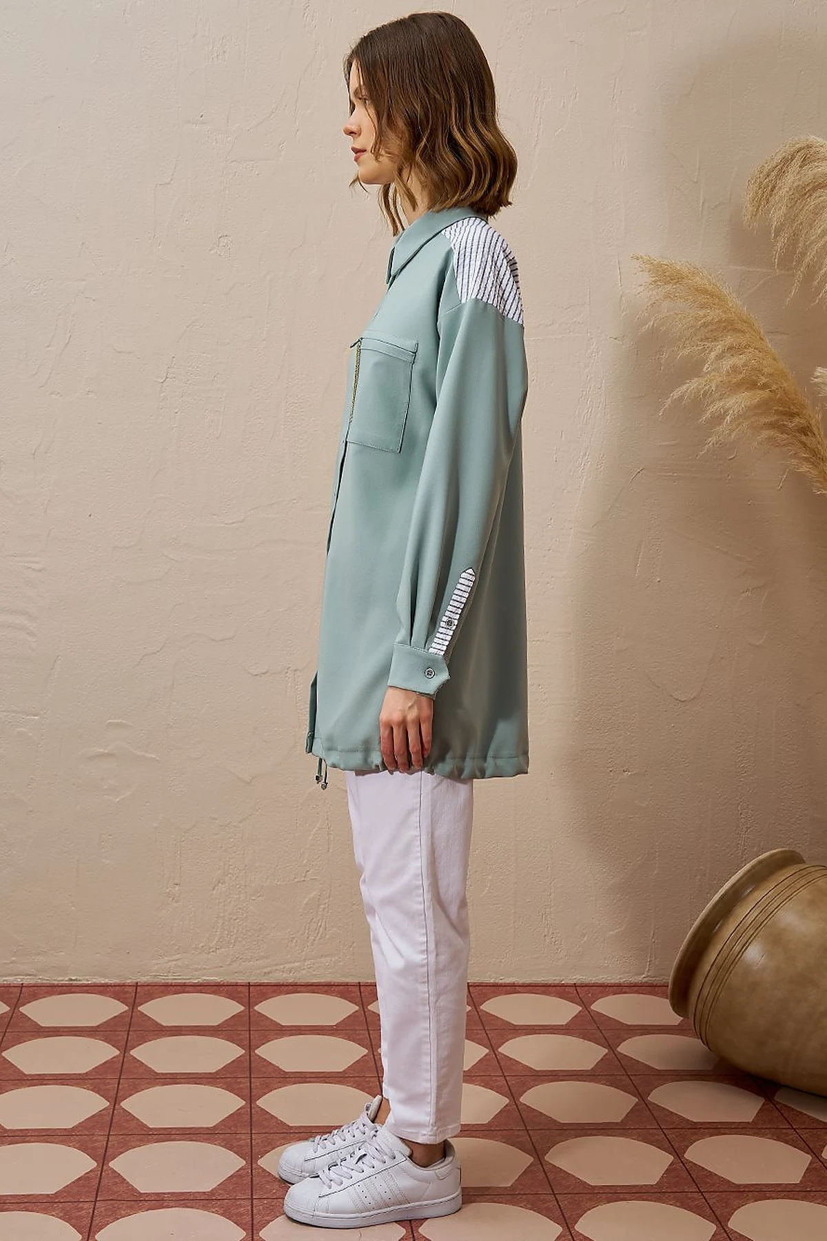 Chain Detailed Garnished Tunic Ice Green