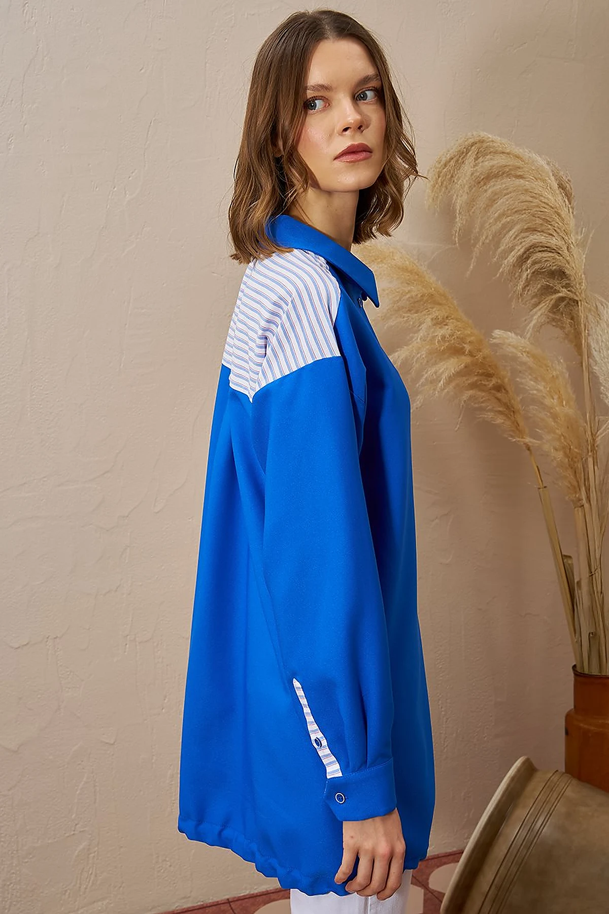 Chain Detailed Garnished Tunic Cobalt Blue
