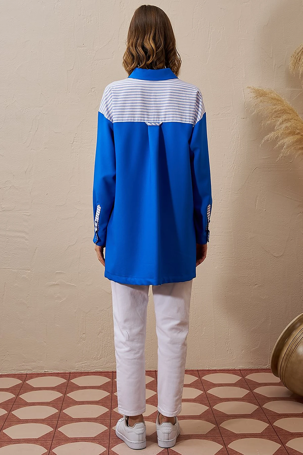 Chain Detailed Garnished Tunic Cobalt Blue