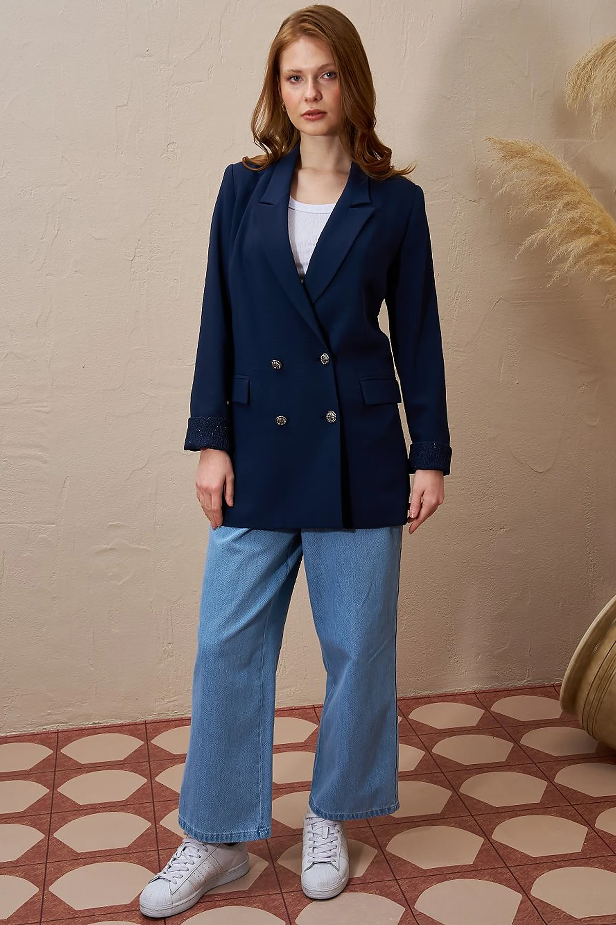 Double Breasted Blazer Jacket Dark Navy Blue