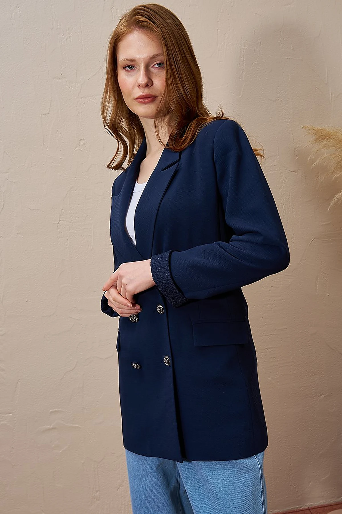 Double Breasted Blazer Jacket Dark Navy Blue