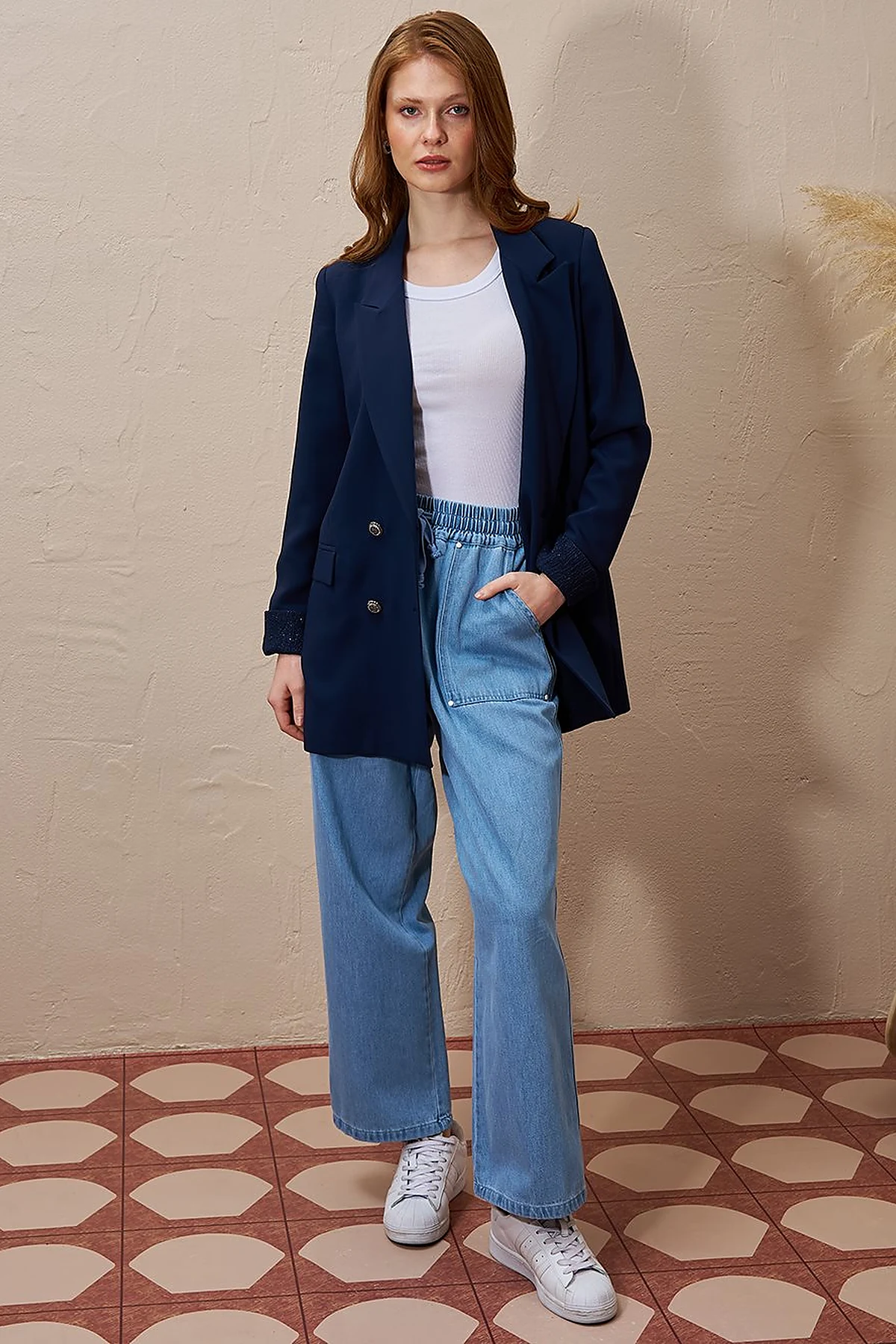 Double Breasted Blazer Jacket Dark Navy Blue
