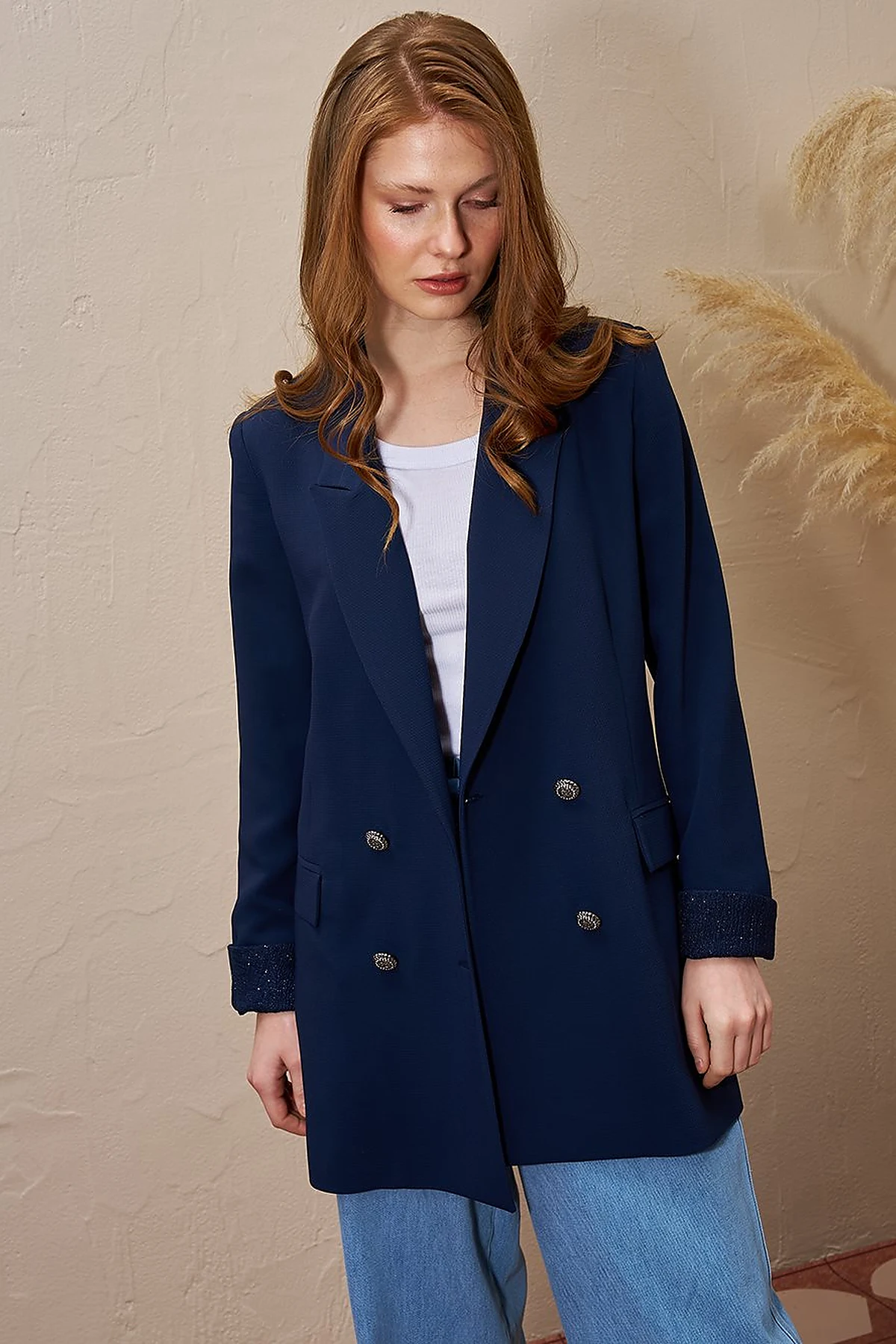 Double Breasted Blazer Jacket Dark Navy Blue