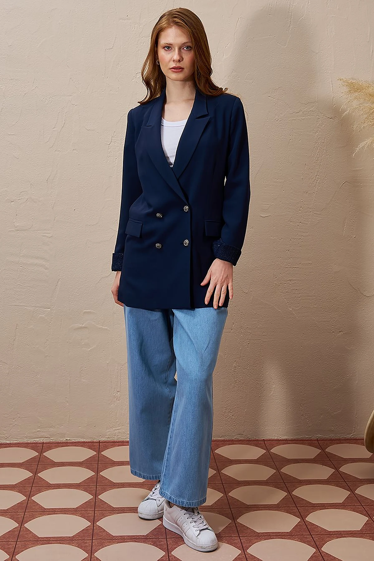 Double Breasted Blazer Jacket Dark Navy Blue