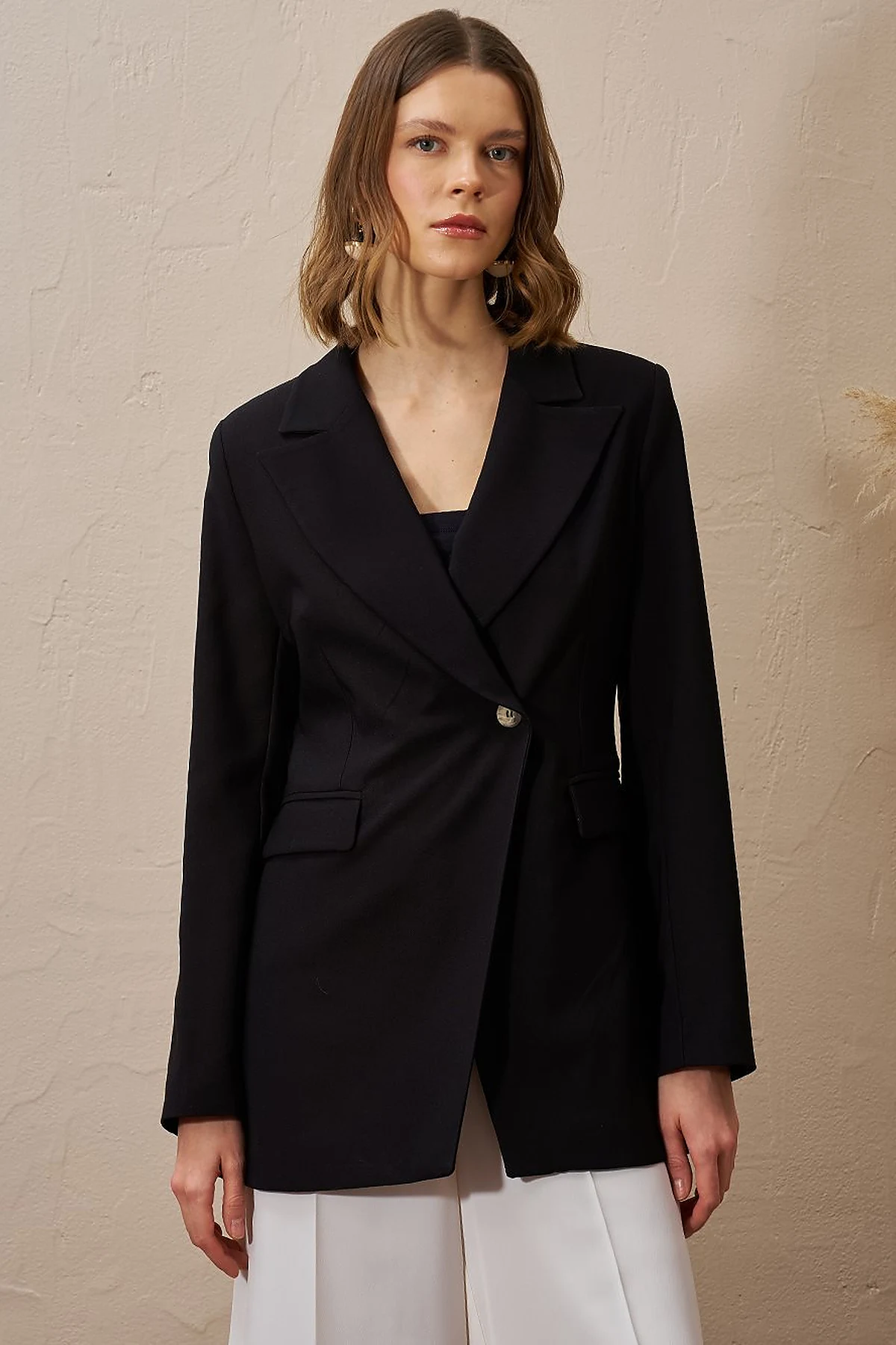 Single Button Blazer Jacket Black
