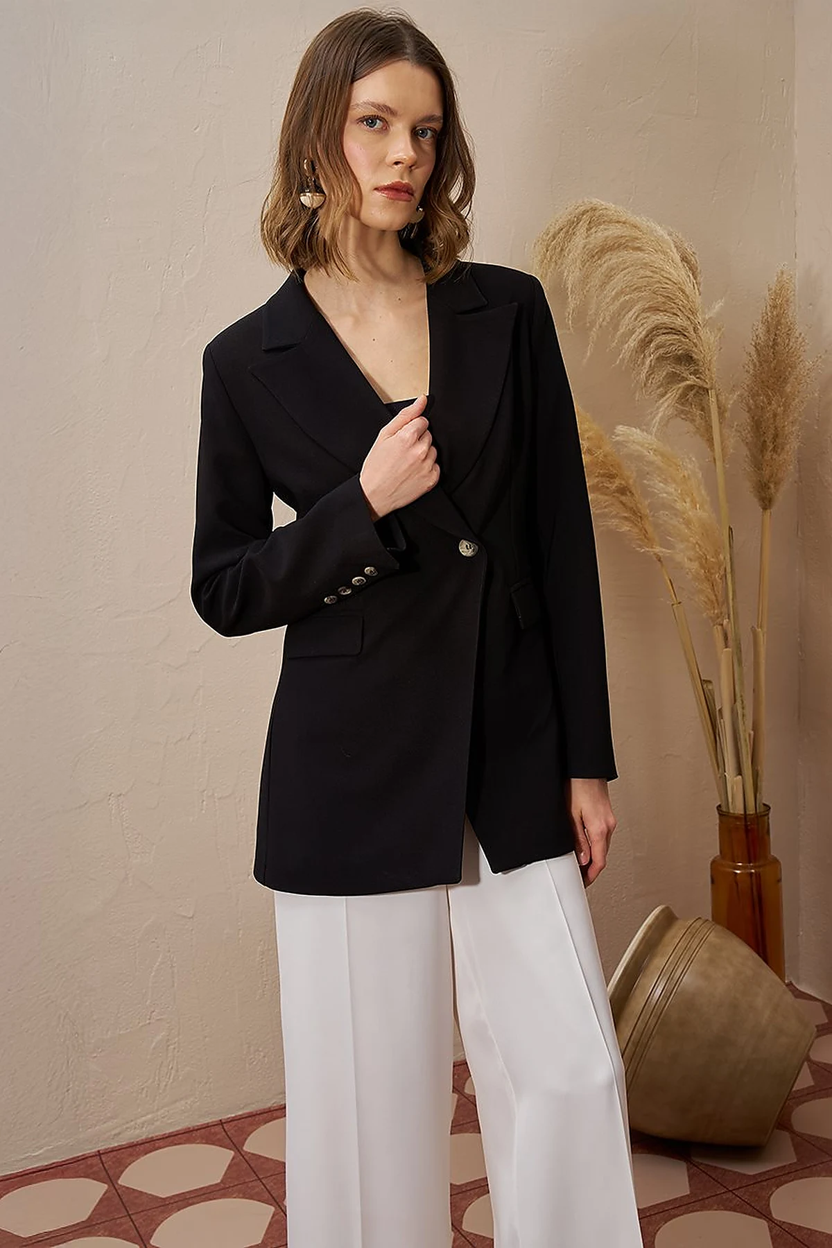 Single Button Blazer Jacket Black