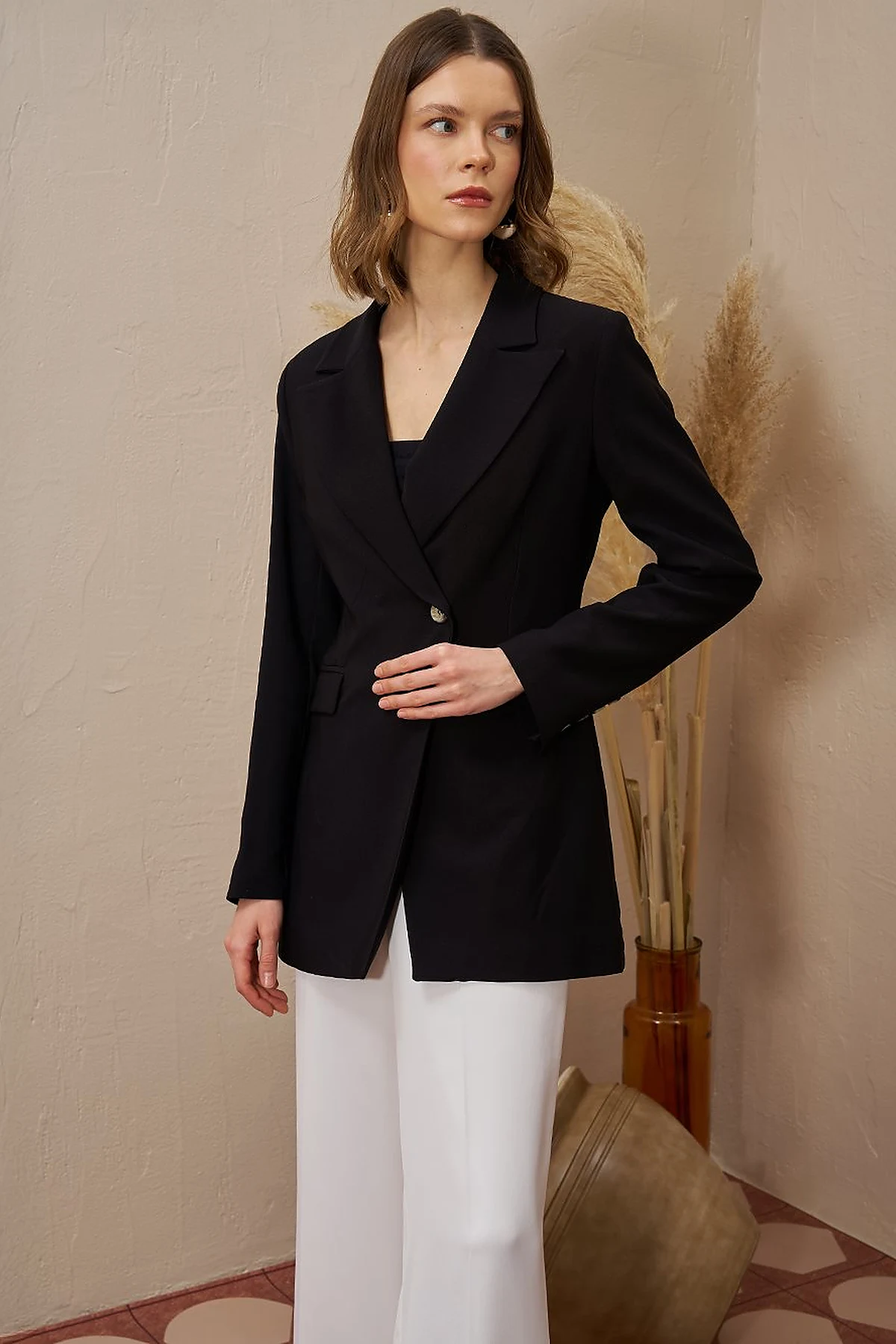 Single Button Blazer Jacket Black