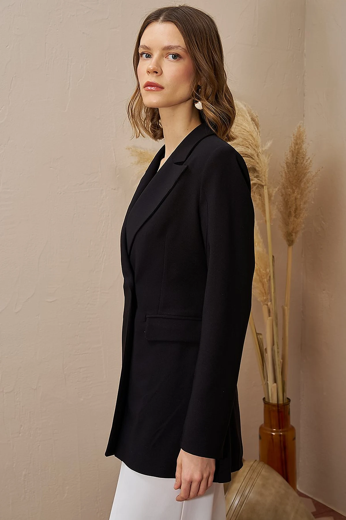 Single Button Blazer Jacket Black