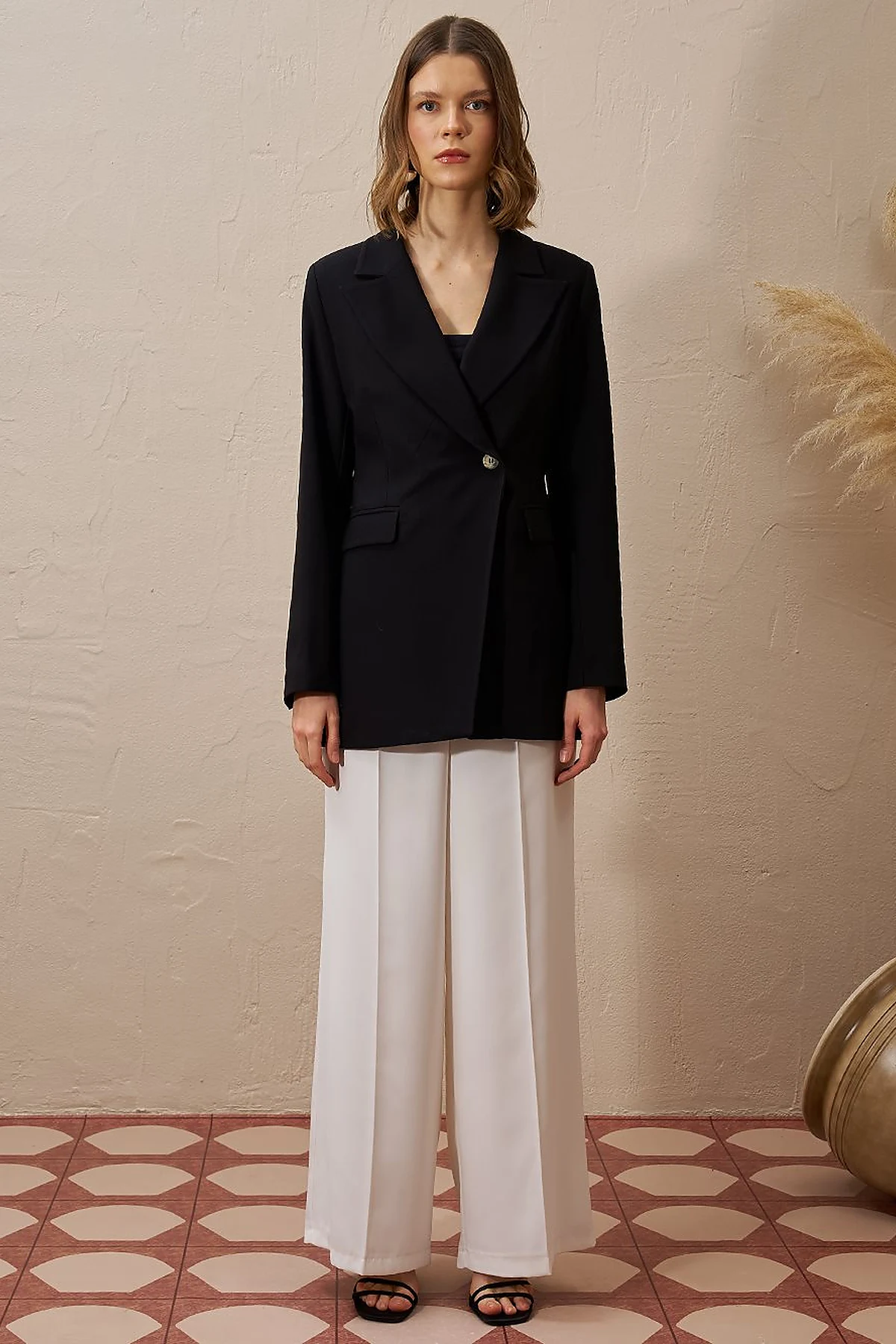 Single Button Blazer Jacket Black