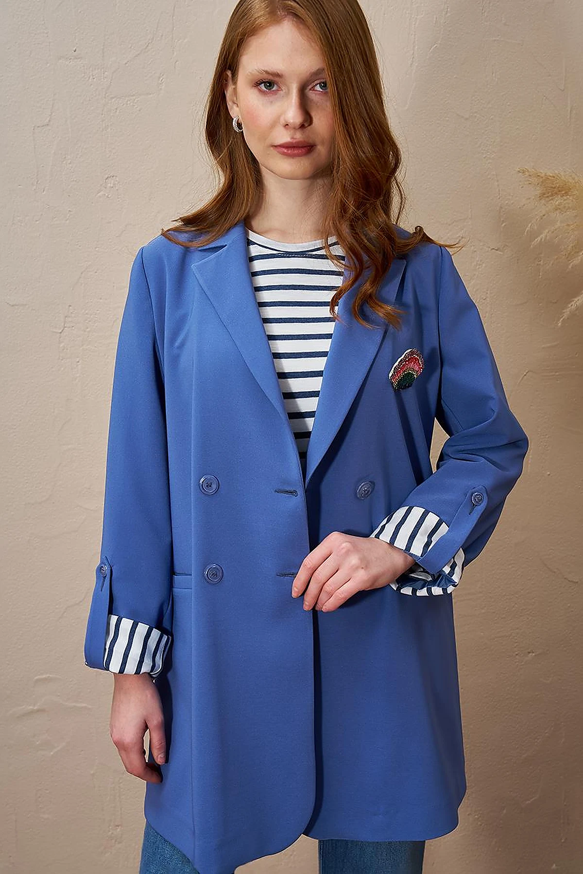 Brooched Blazer Jacket Indigo