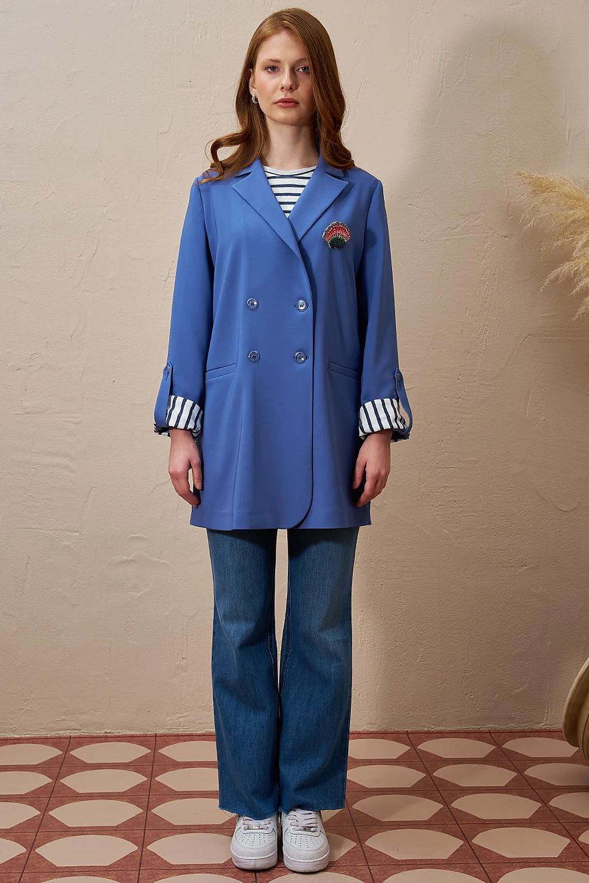 Brooched Blazer Jacket Indigo