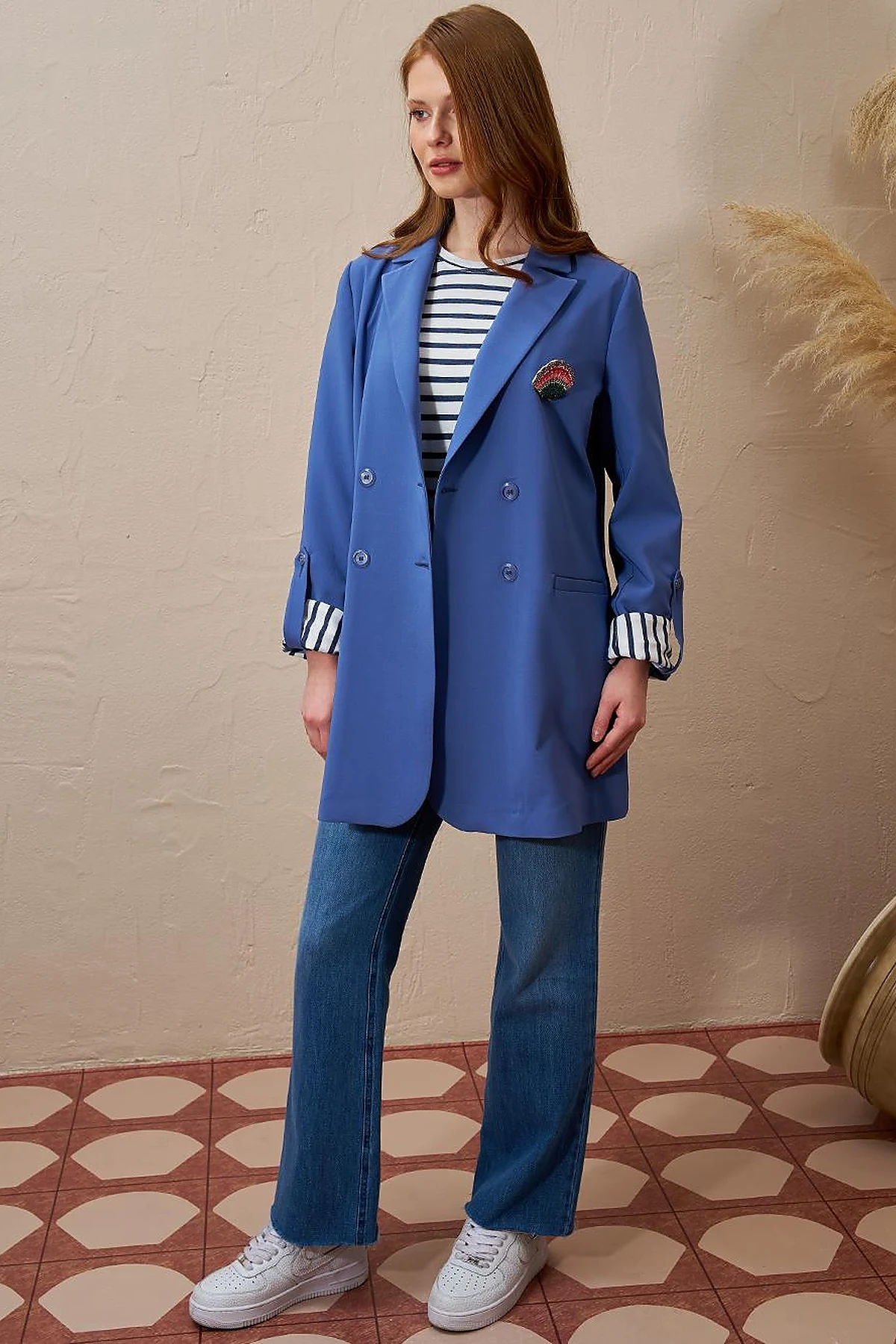 Brooched Blazer Jacket Indigo