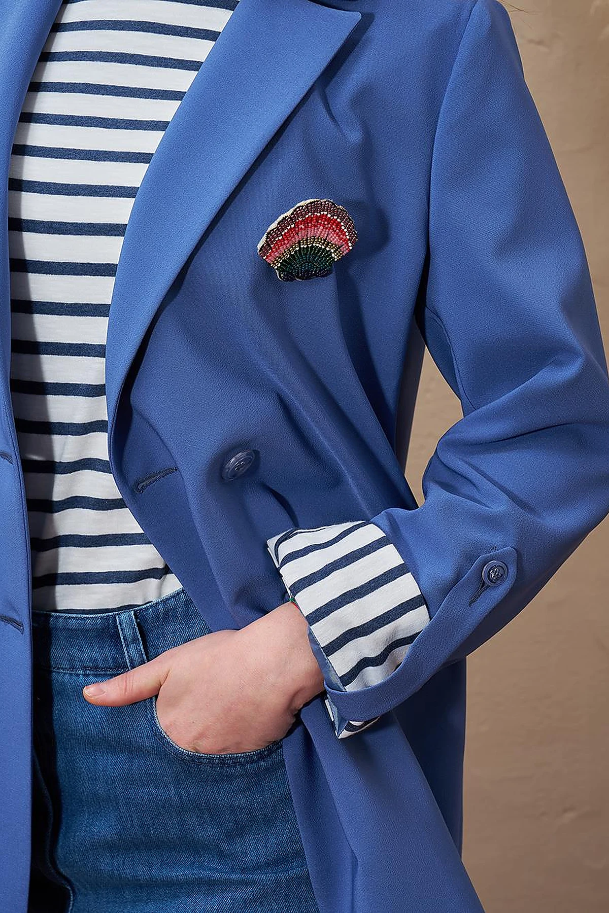 Brooched Blazer Jacket Indigo
