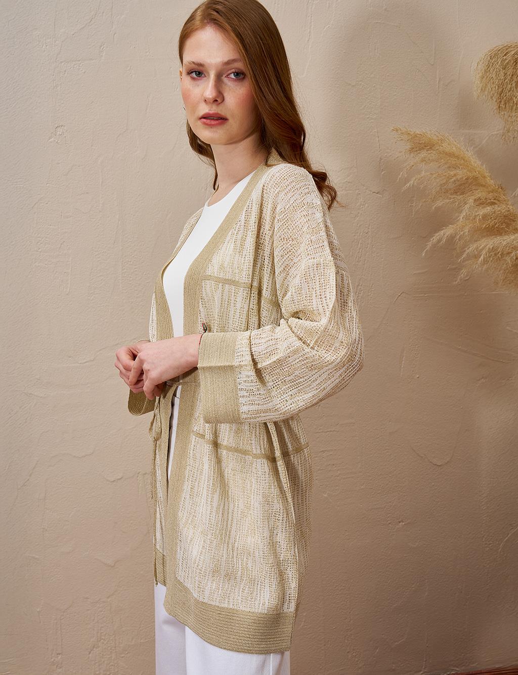 Glitter Knit Cardigan Beige
