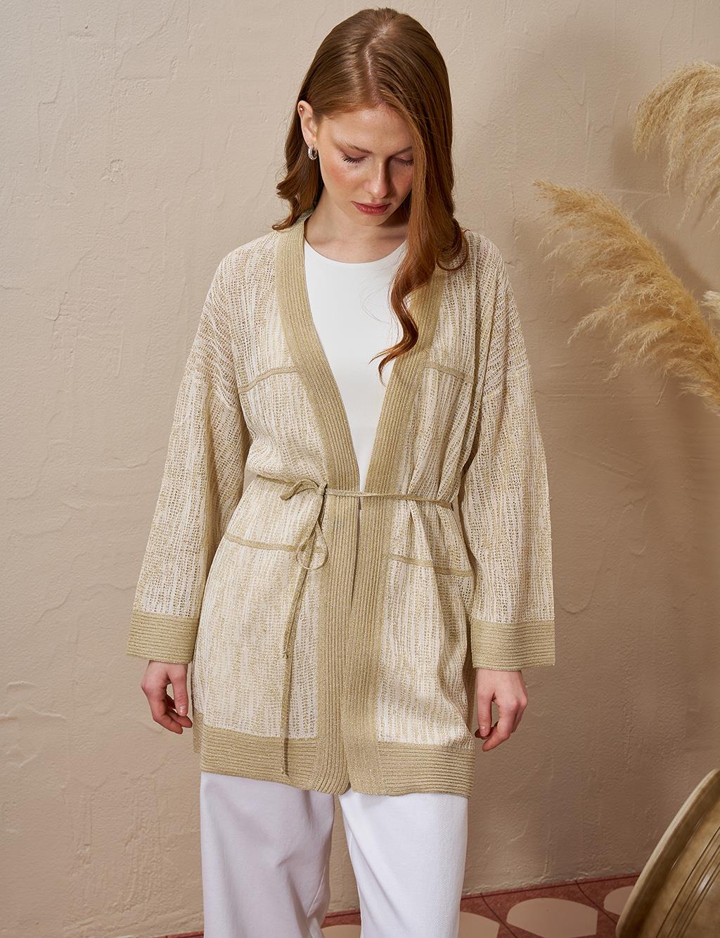 Glitter Knit Cardigan Beige