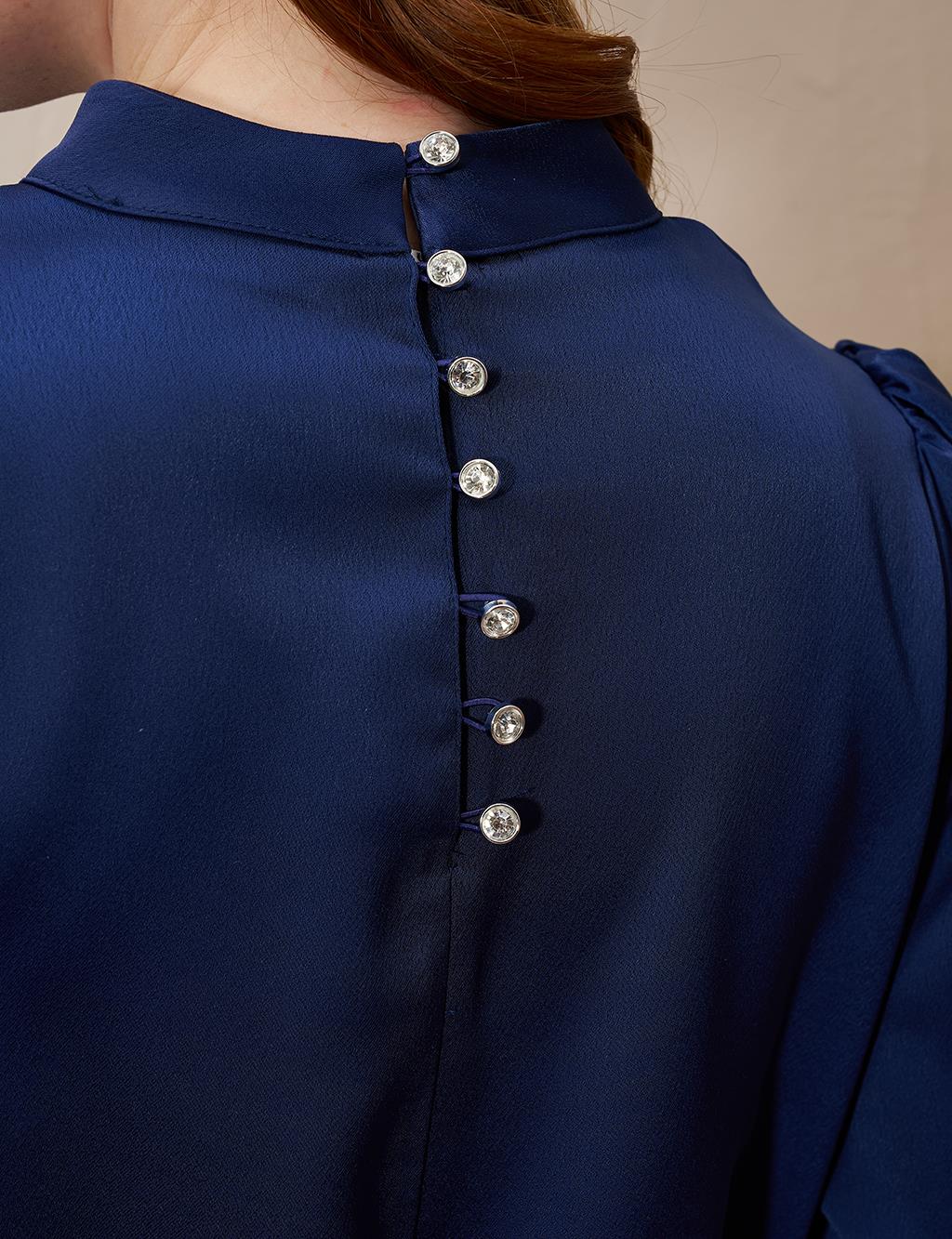 Satin Tunic with Chain Belt Detail Dark Navy Blue