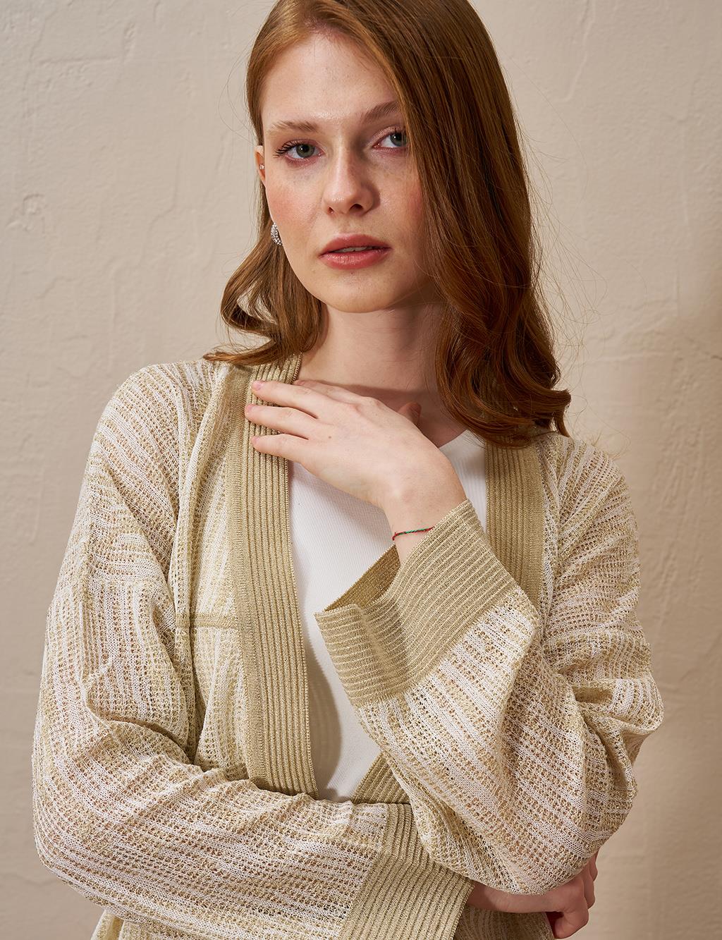 Glitter Knit Cardigan Beige