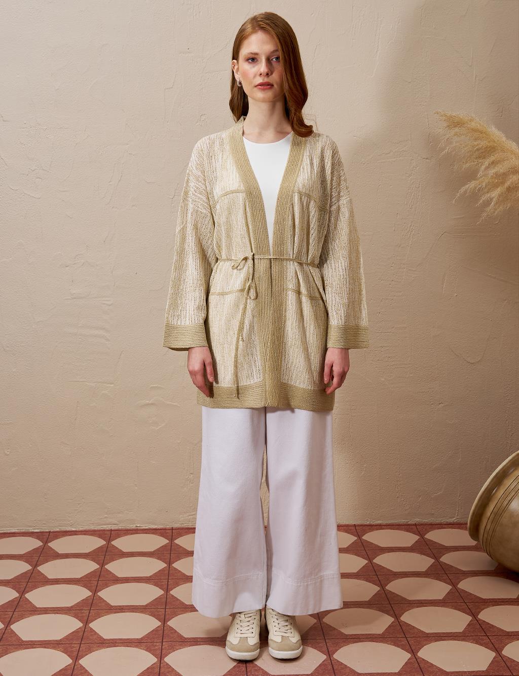 Glitter Knit Cardigan Beige
