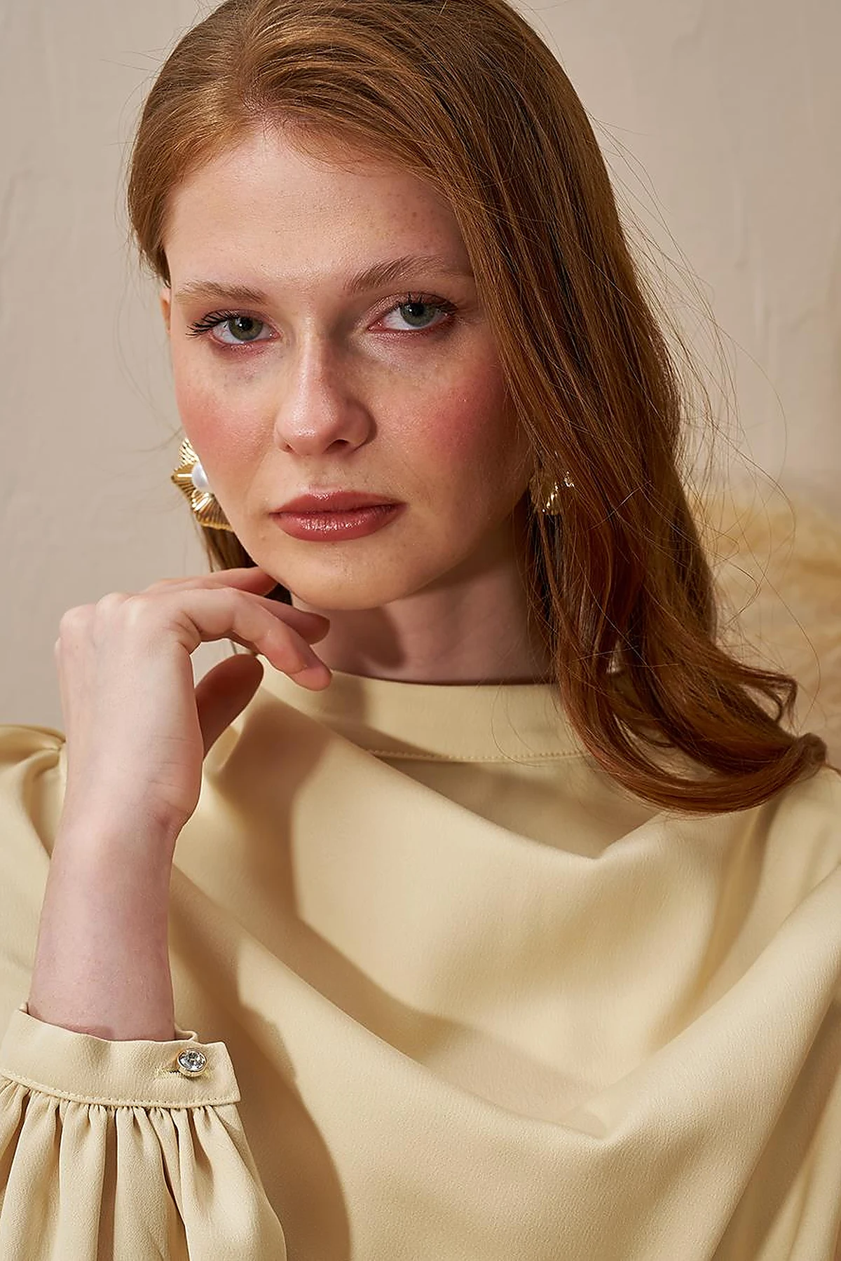 Satin Tunic with Chain Belt Detail Light Yellow