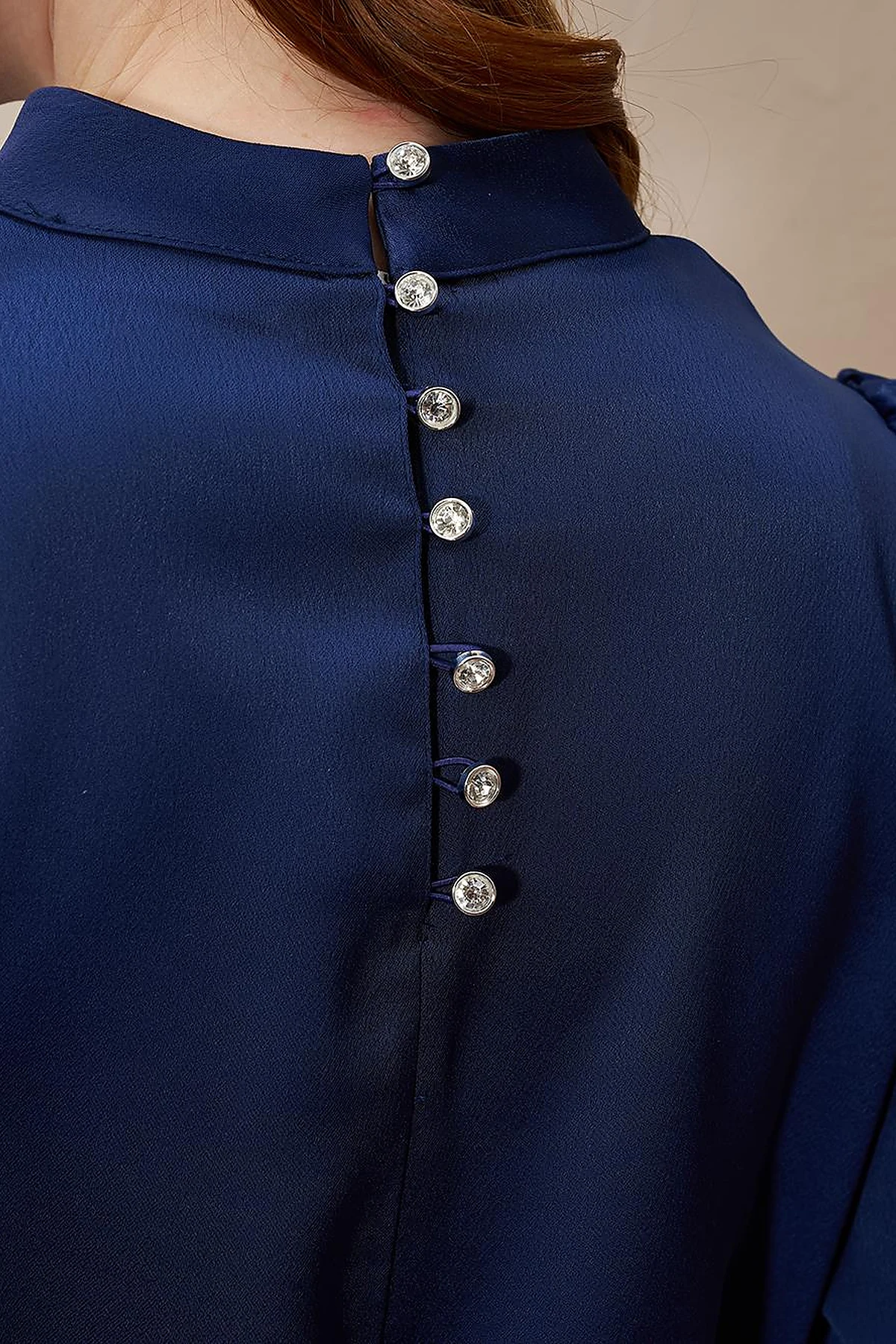 Satin Tunic with Chain Belt Detail Dark Navy Blue