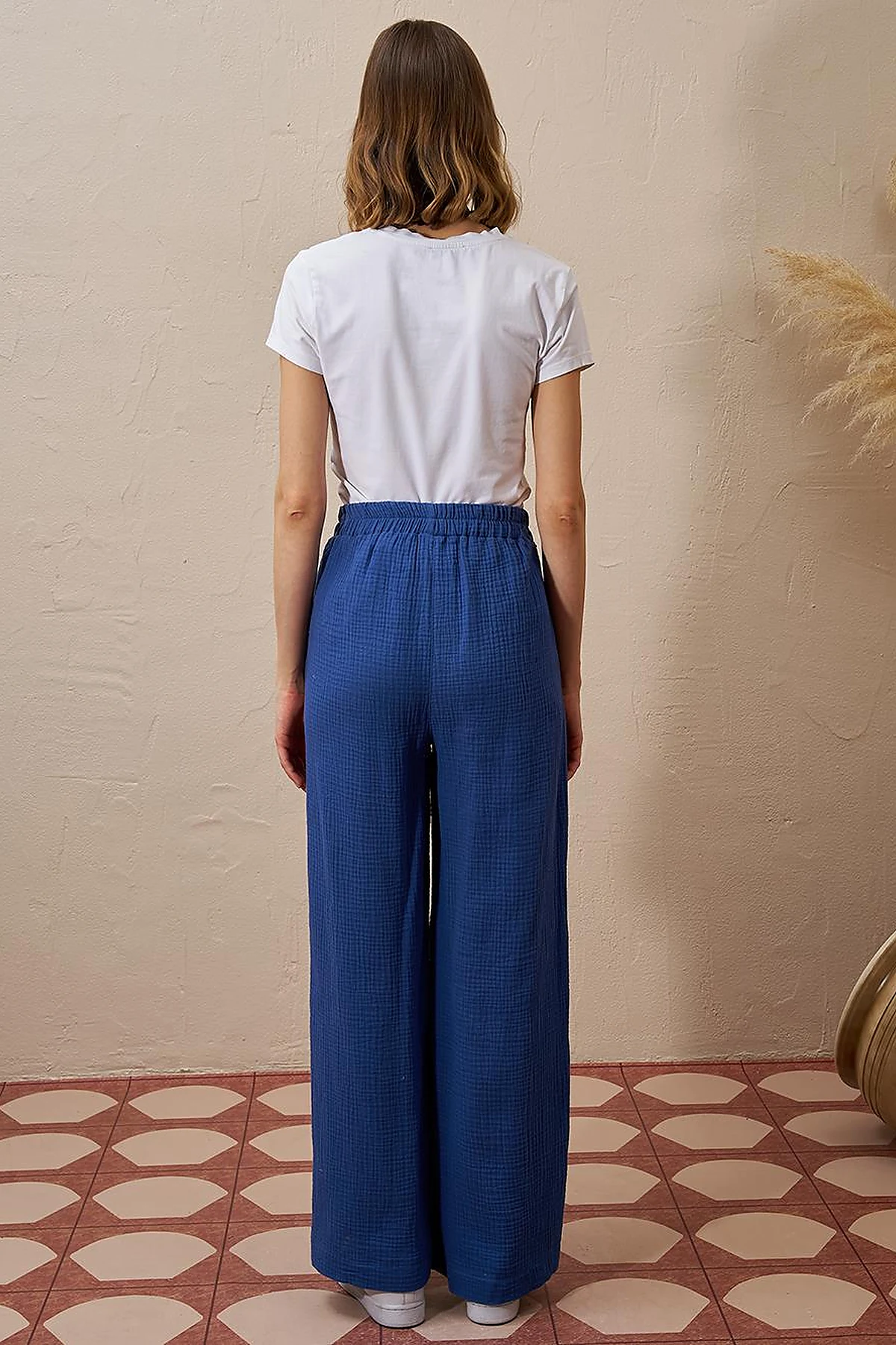 Elastic Waist Muslin Trousers Indigo