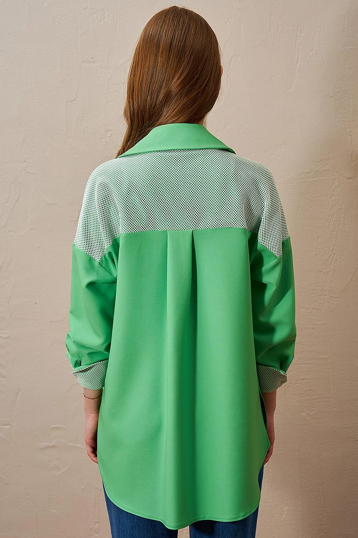 Mesh-Trimmed Wide Cuff Tunic Clover Green