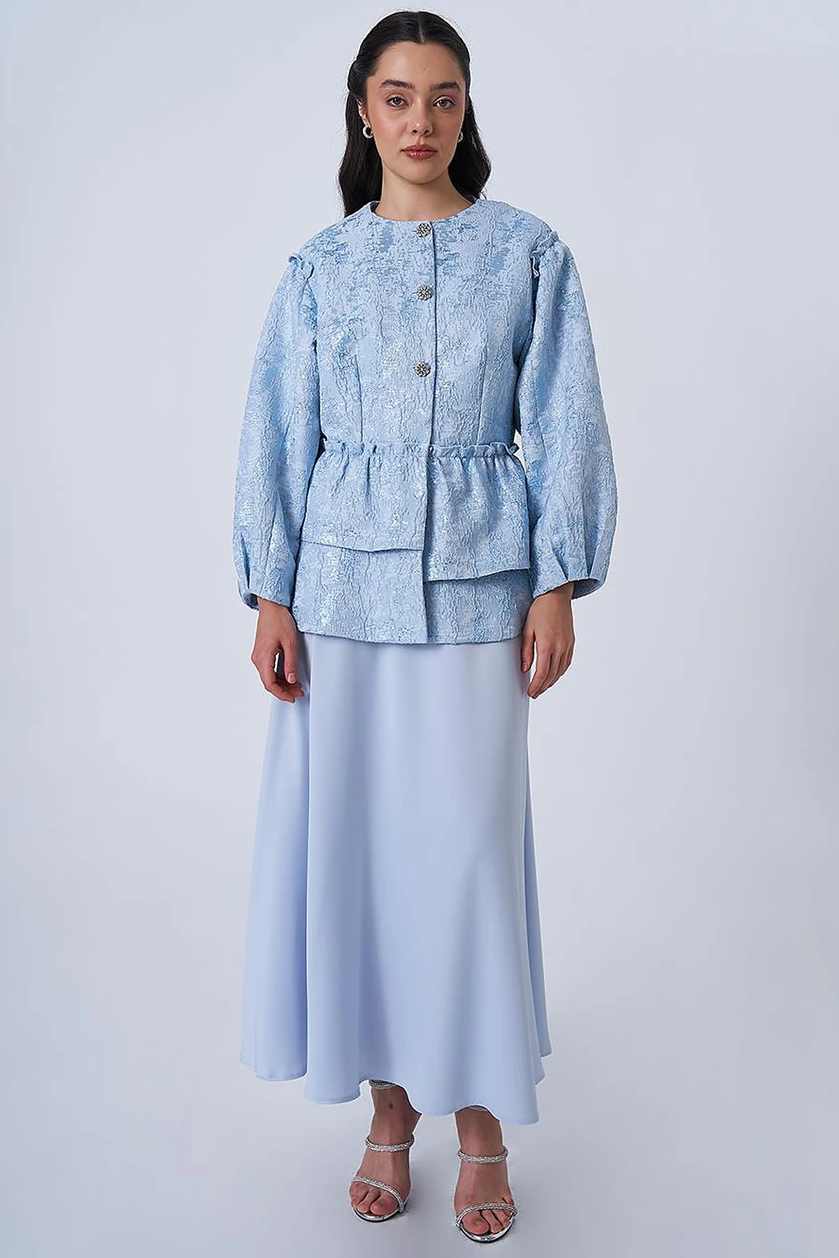 Shiny Stone Jacquard Jacket Blue