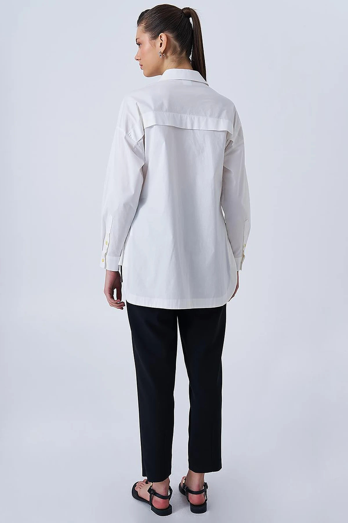 Floral Print Detail Cotton Blouse in Ecru