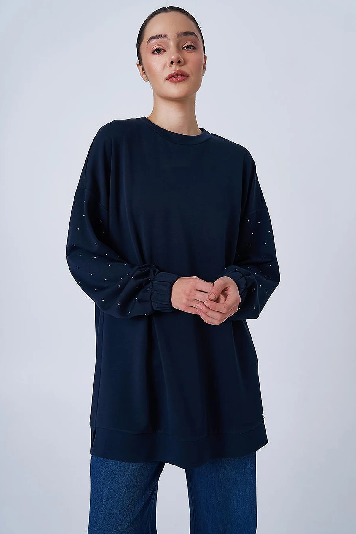 Hotfix Printed Scuba Sweatshirt in Dark Navy
