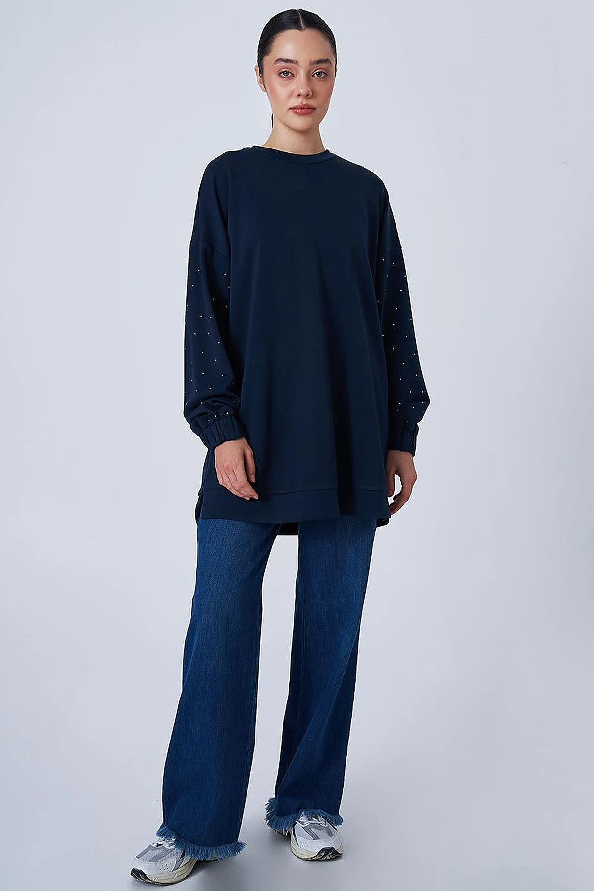 Hotfix Printed Scuba Sweatshirt in Dark Navy