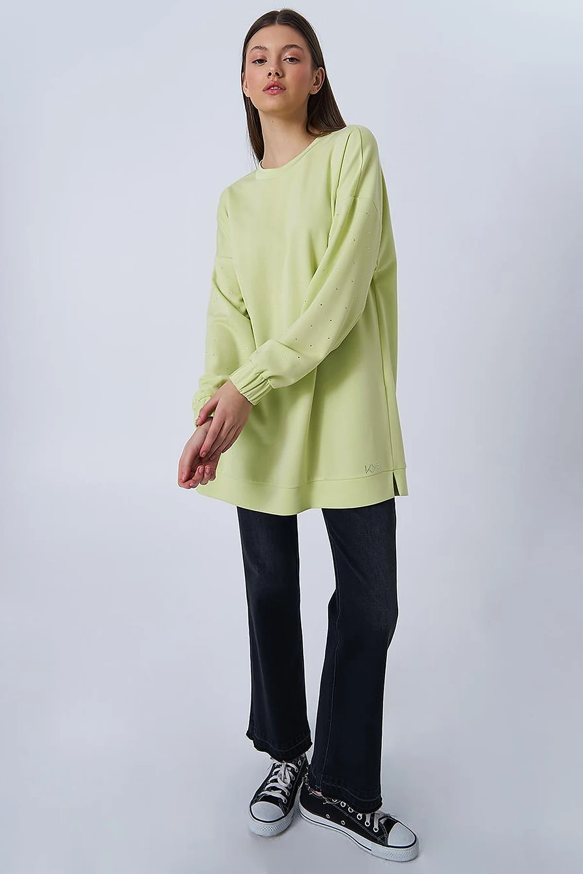 Hotfix Printed Scuba Sweatshirt in Lime