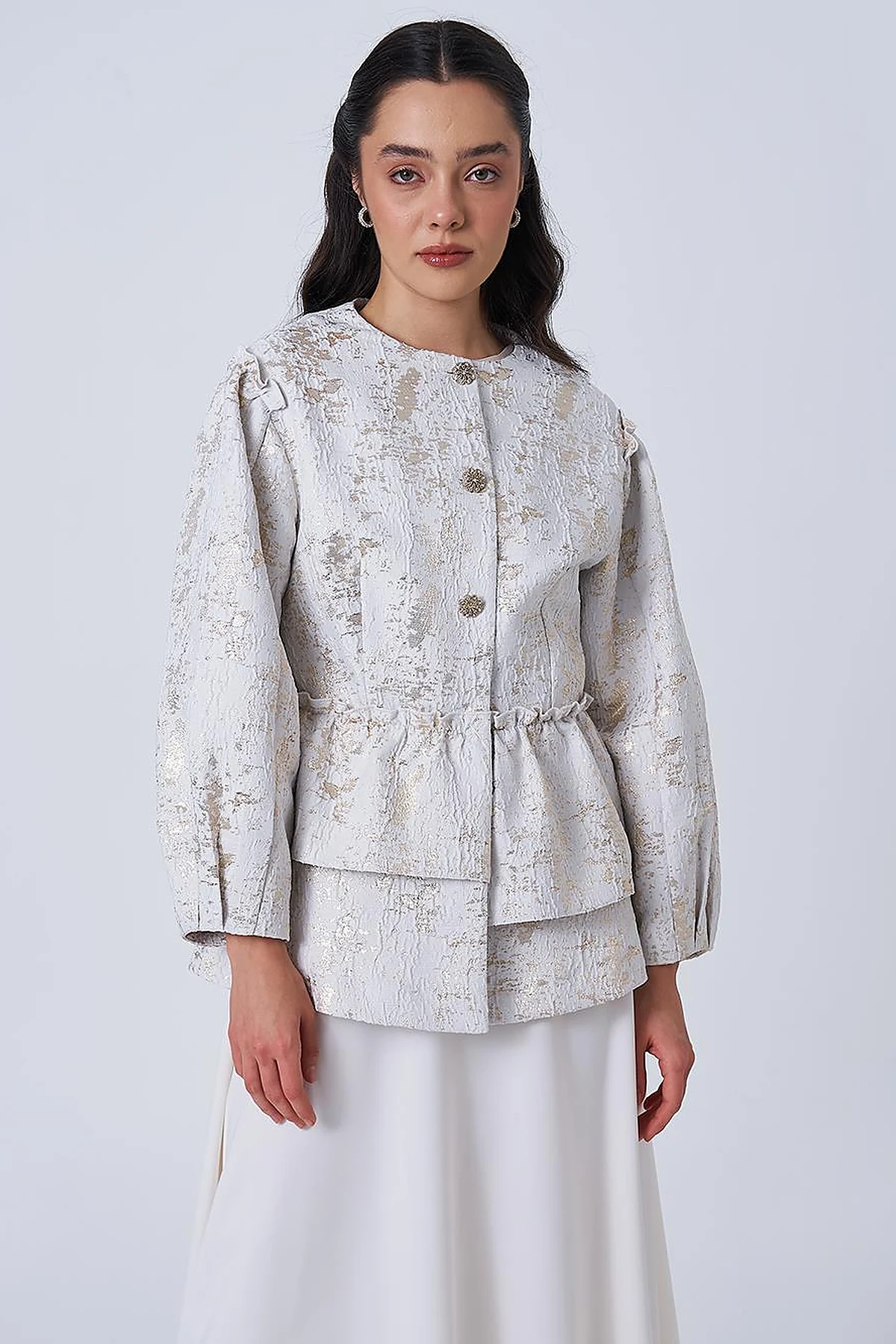 Shiny Stone Jacquard Jacket Ecru