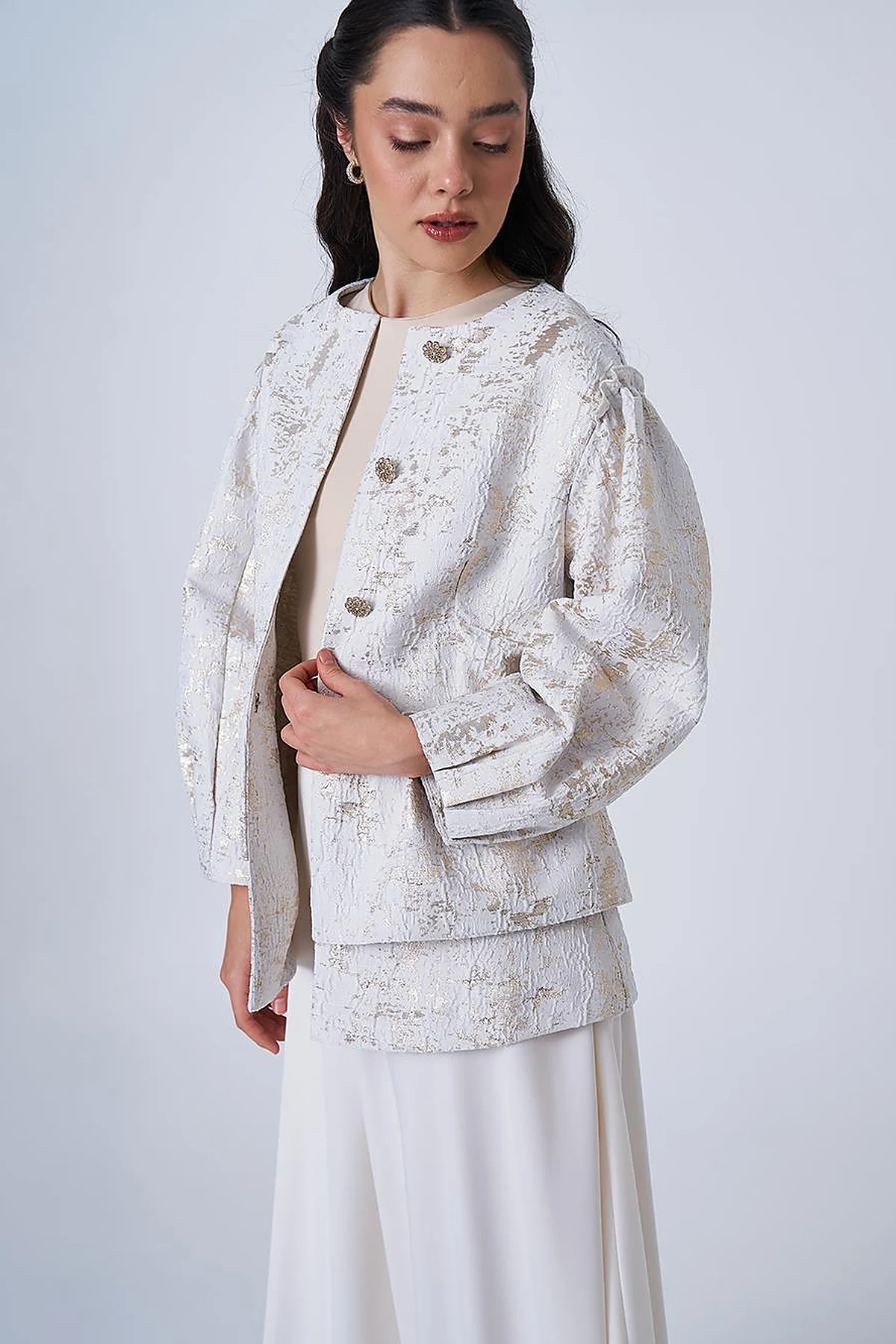Shiny Stone Jacquard Jacket Ecru