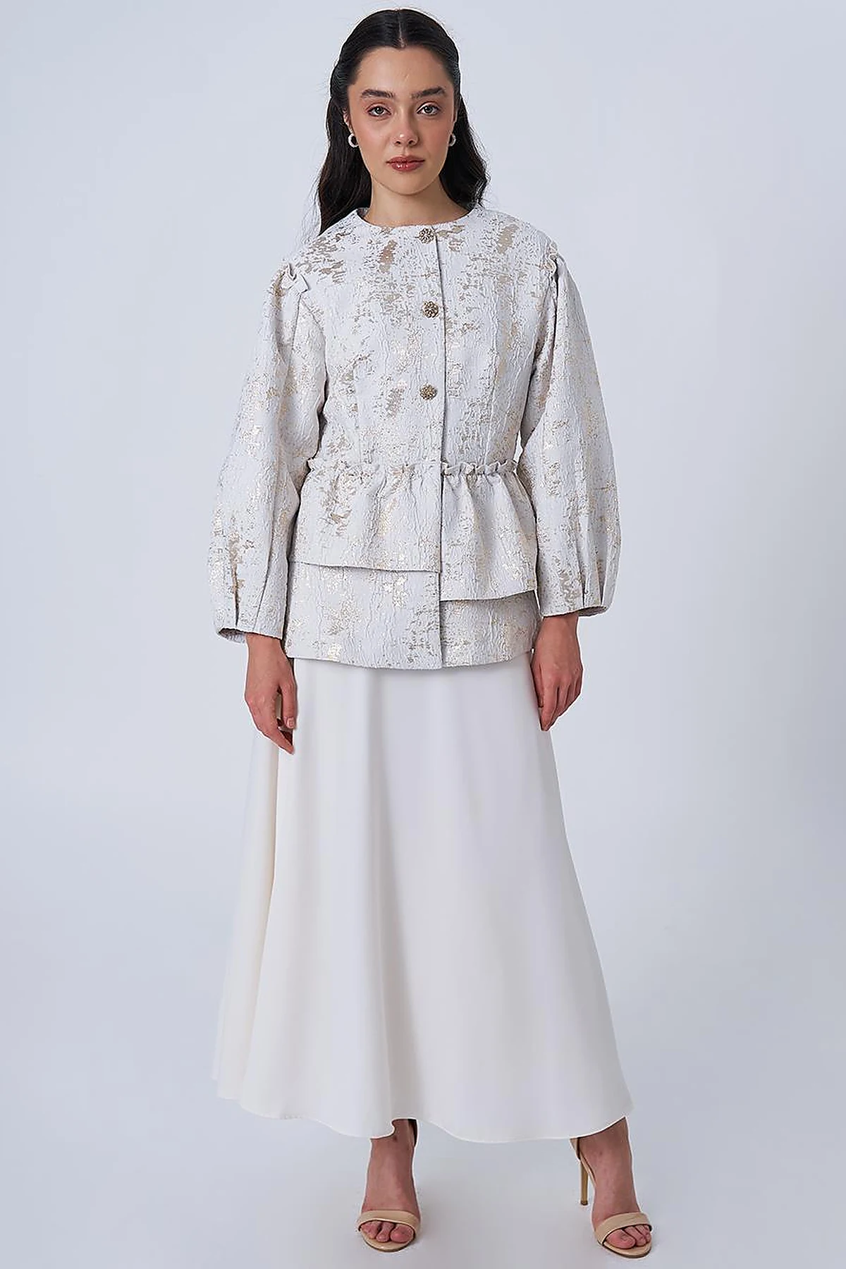 Shiny Stone Jacquard Jacket Ecru