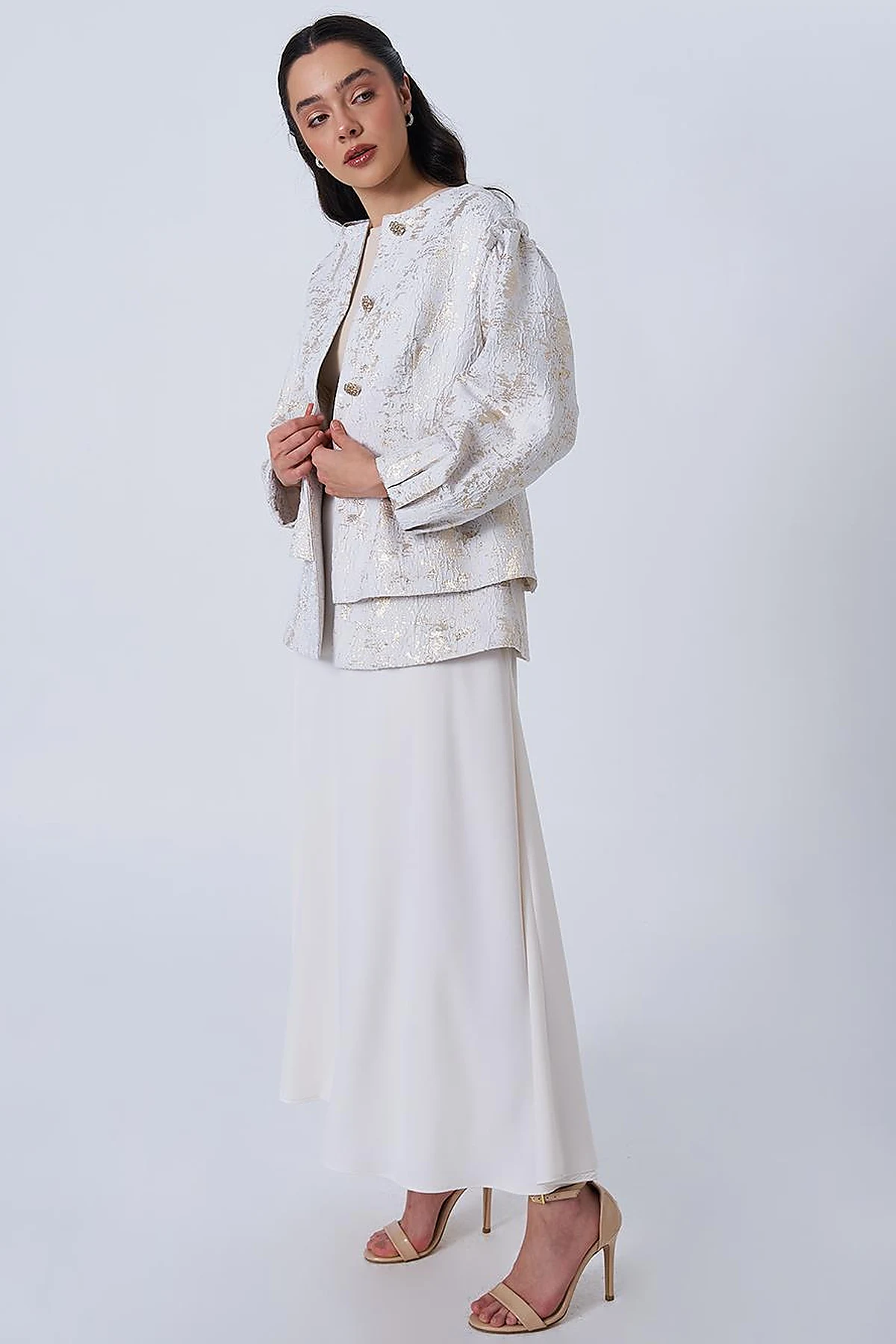 Shiny Stone Jacquard Jacket Ecru
