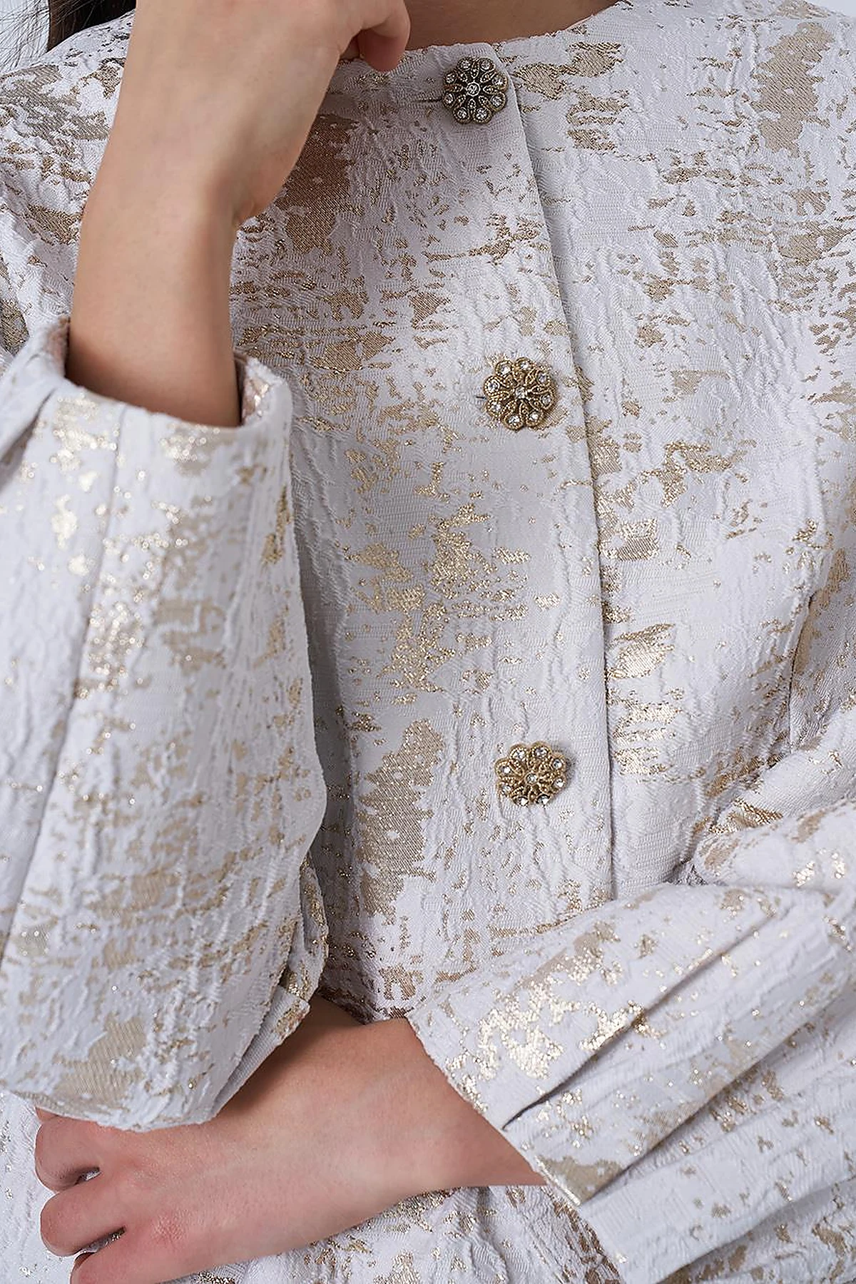 Shiny Stone Jacquard Jacket Ecru