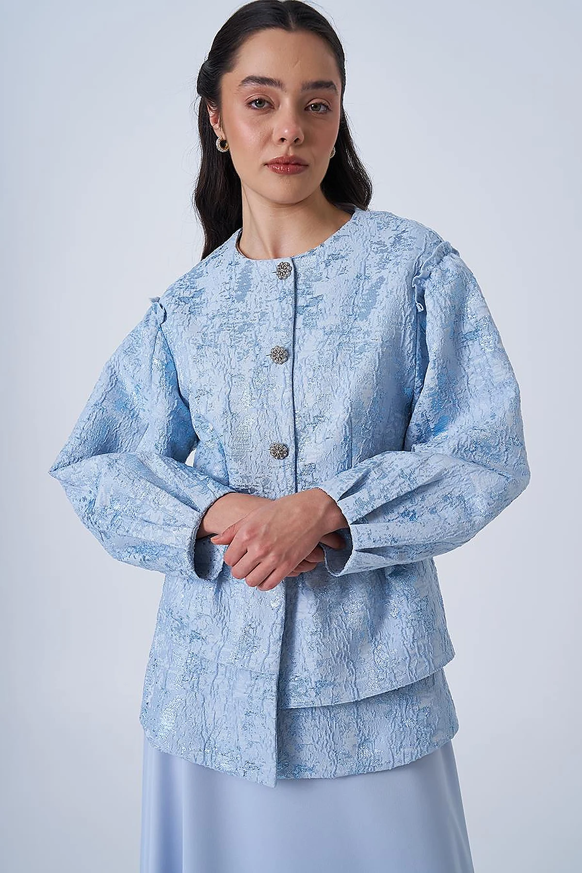 Shiny Stone Jacquard Jacket Blue