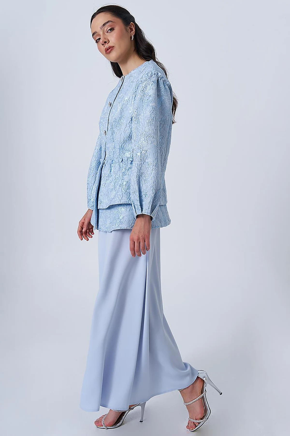 Shiny Stone Jacquard Jacket Blue