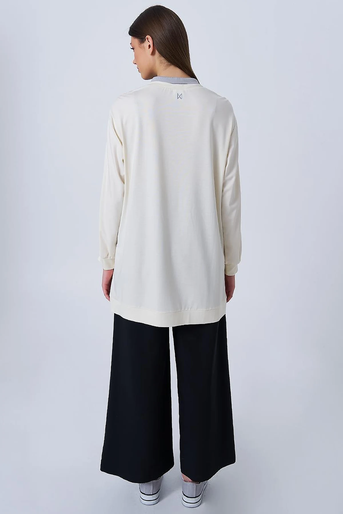 Polo Collar Printed Sweatshirt in Ecru