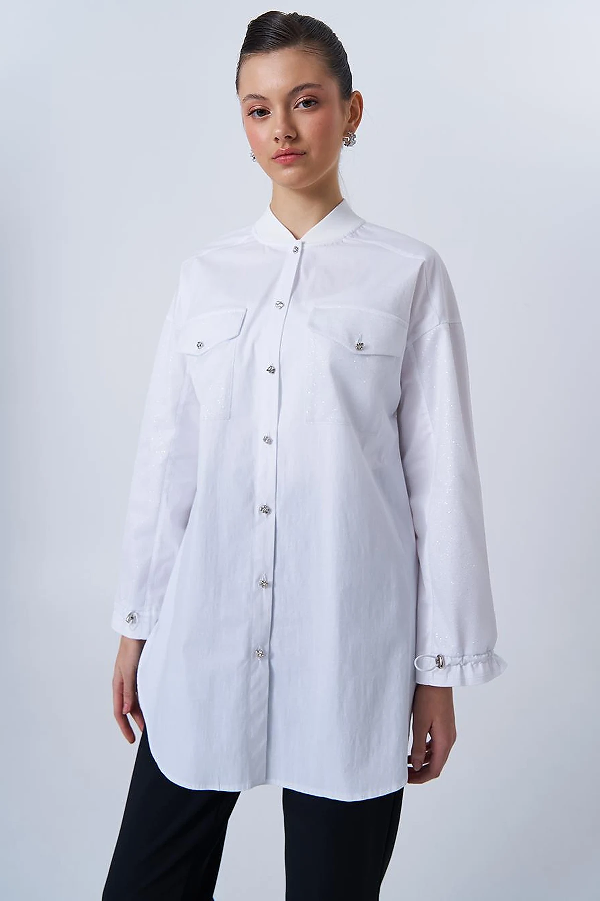 Glitter Detailed Cotton Tunic Optical White