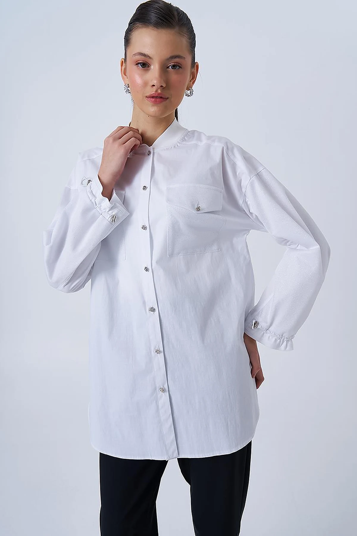 Glitter Detailed Cotton Tunic Optical White