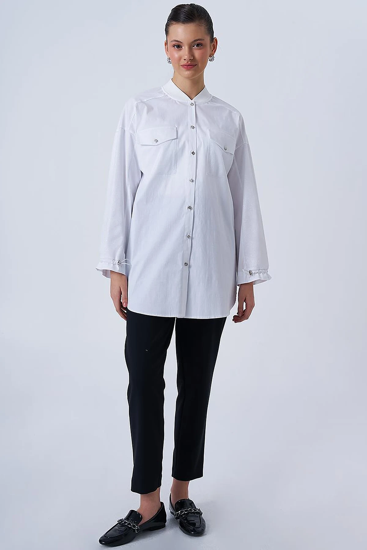 Glitter Detailed Cotton Tunic Optical White